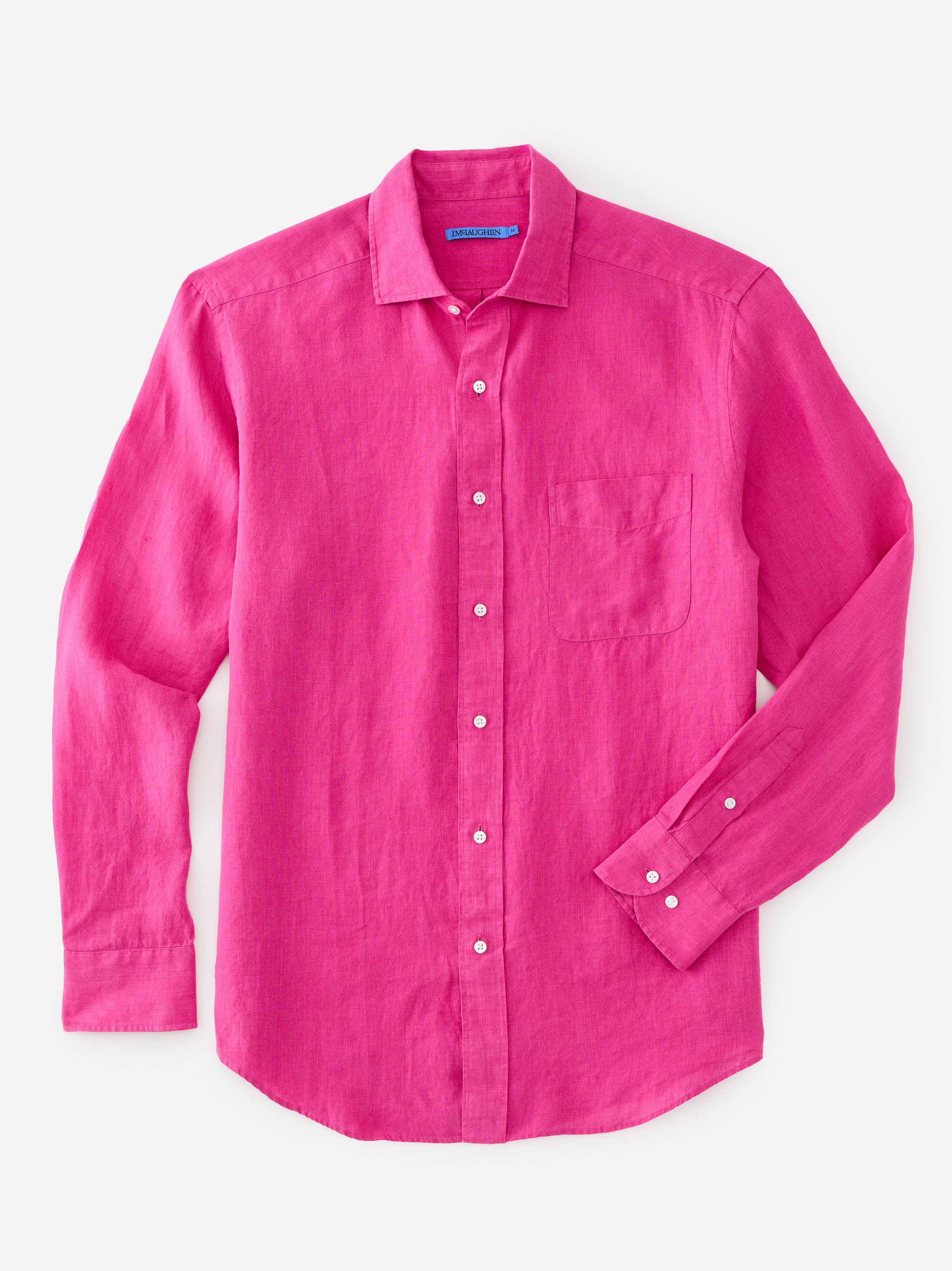 J.McLaughlin Club classic fit shirt in hot pink made with linen. 
