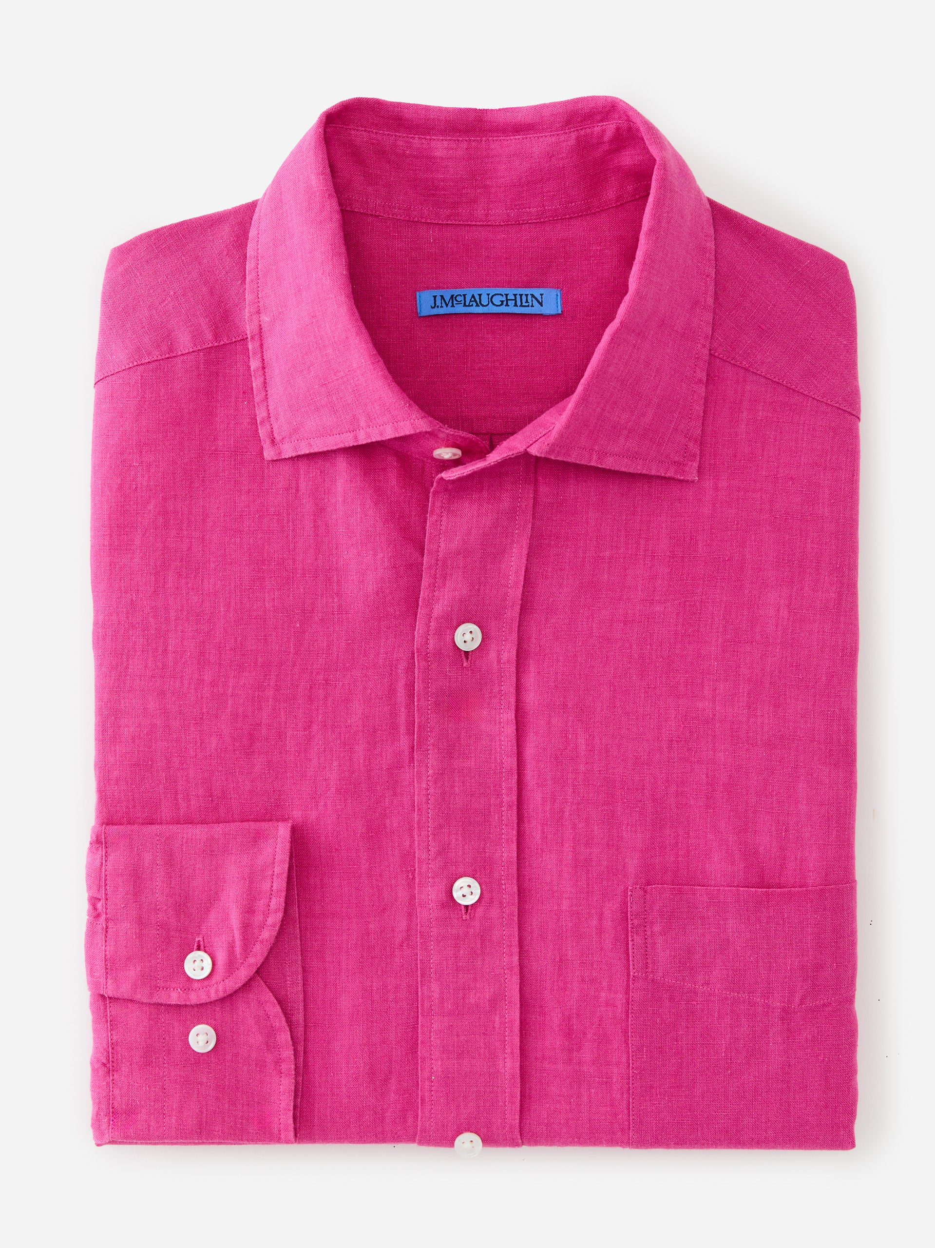 J.McLaughlin Club classic fit shirt in hot pink made with linen. 
