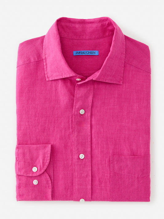 J.McLaughlin Club classic fit shirt in hot pink made with linen. 