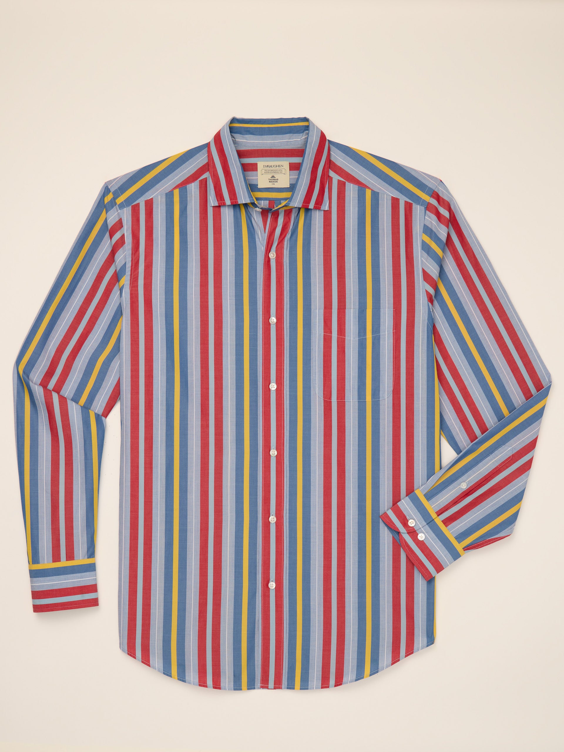 J.McLaughlin Club classic fit shirt in marine/scarlet made with cotton.