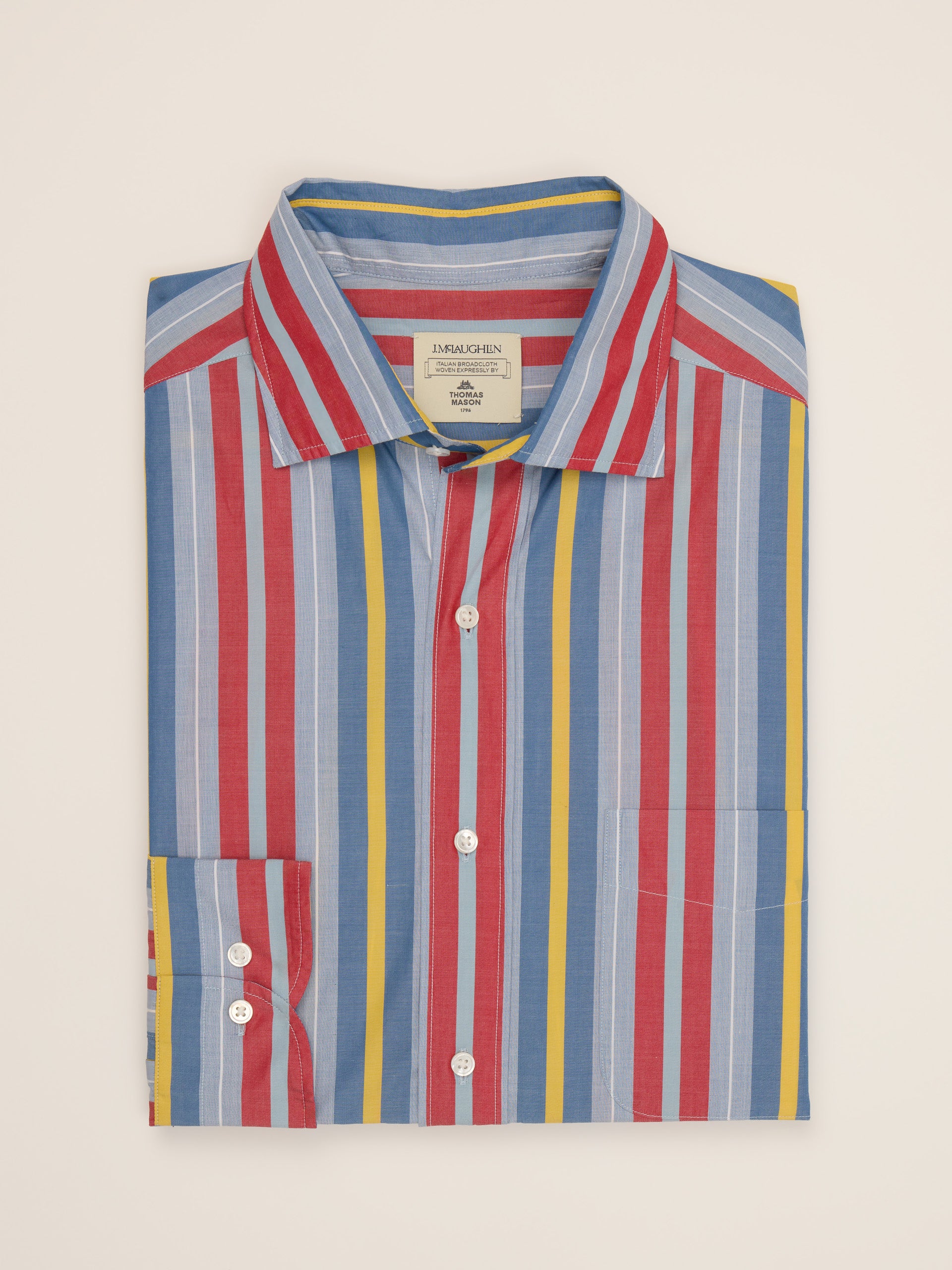 J.McLaughlin Club classic fit shirt in marine/scarlet made with cotton.