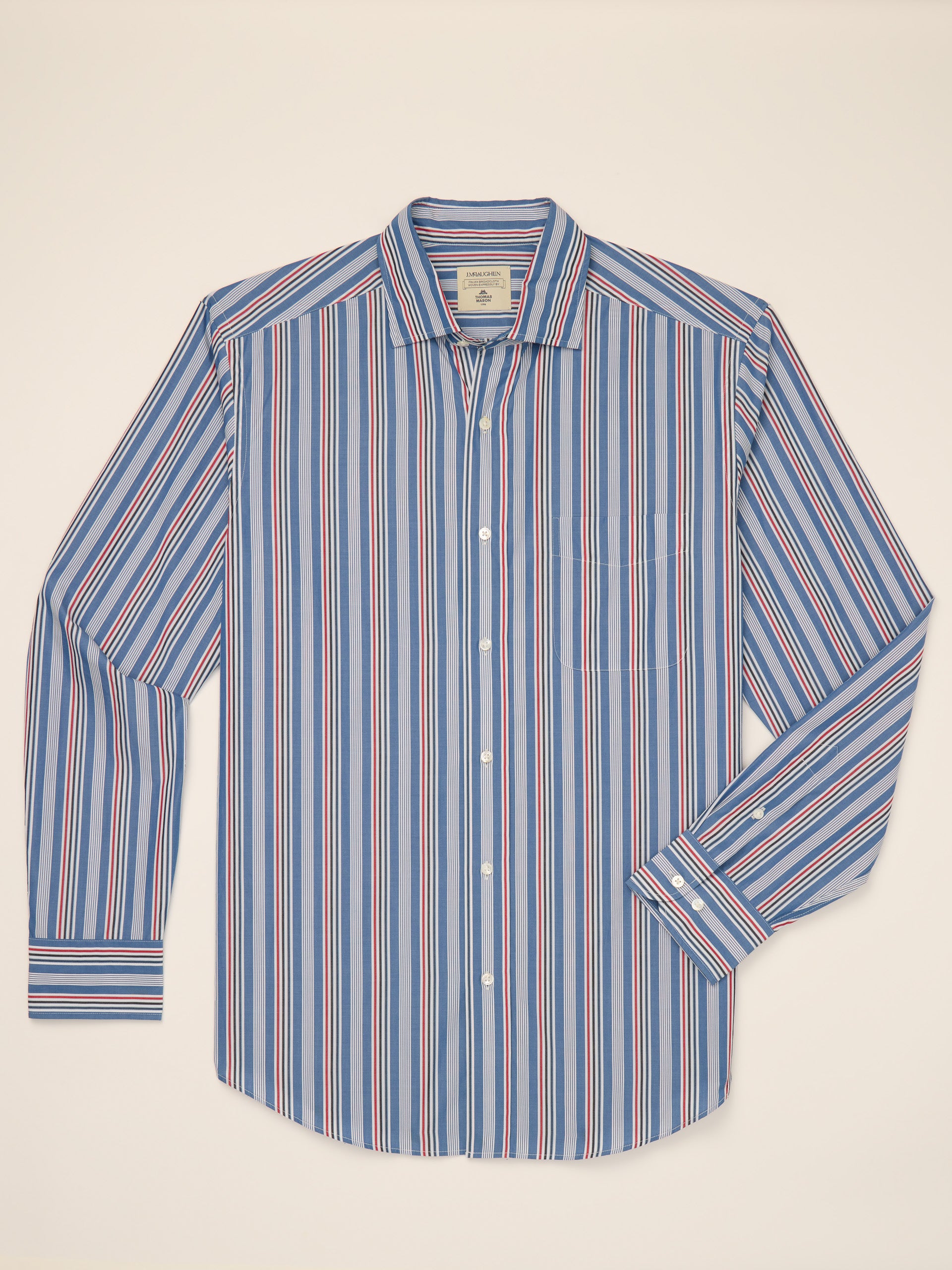 J.McLaughlin Club classic fit shirt in marine/crimson/gray made with cotton.