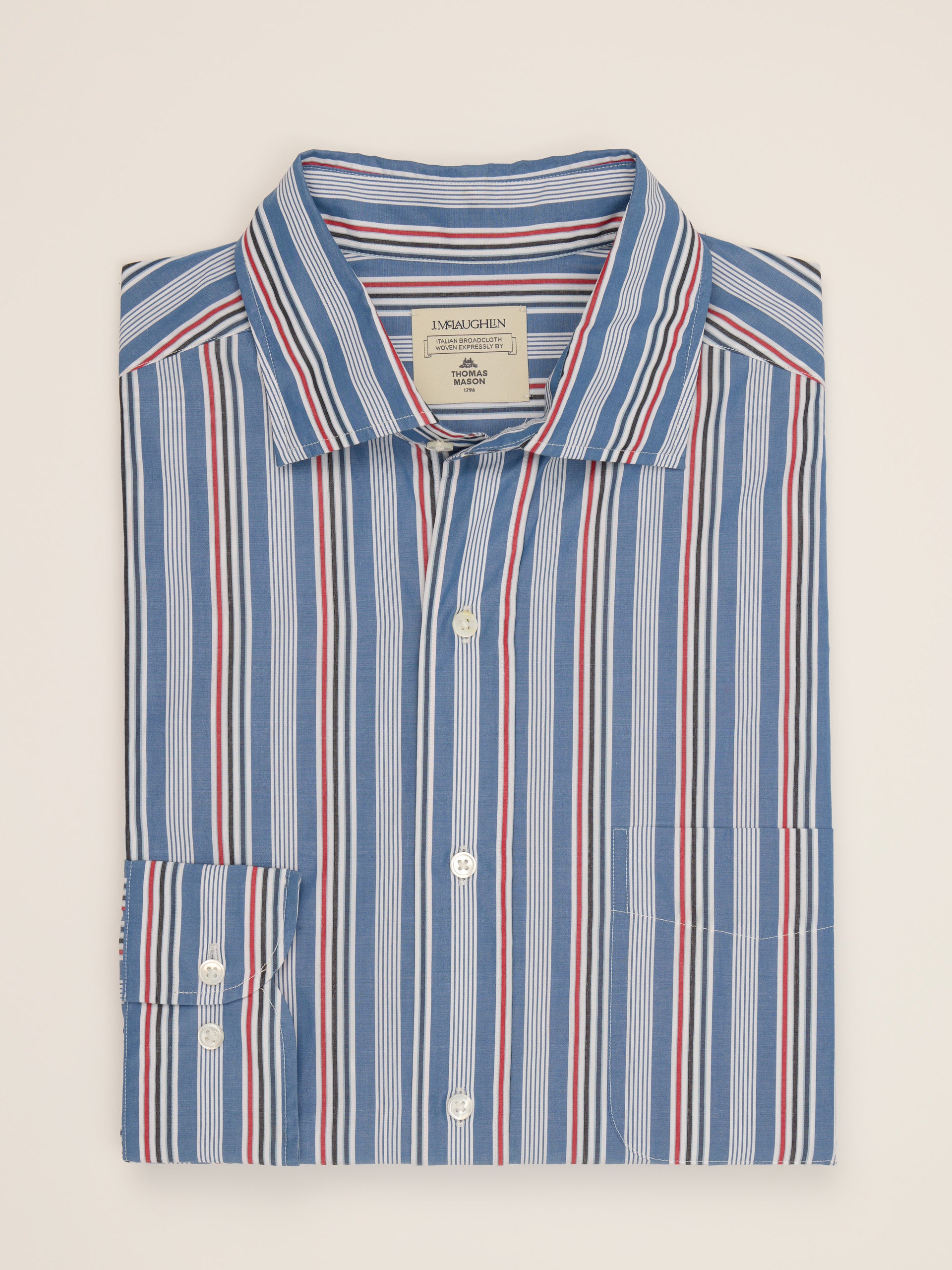 J.McLaughlin Club classic fit shirt in marine/crimson/gray made with cotton.