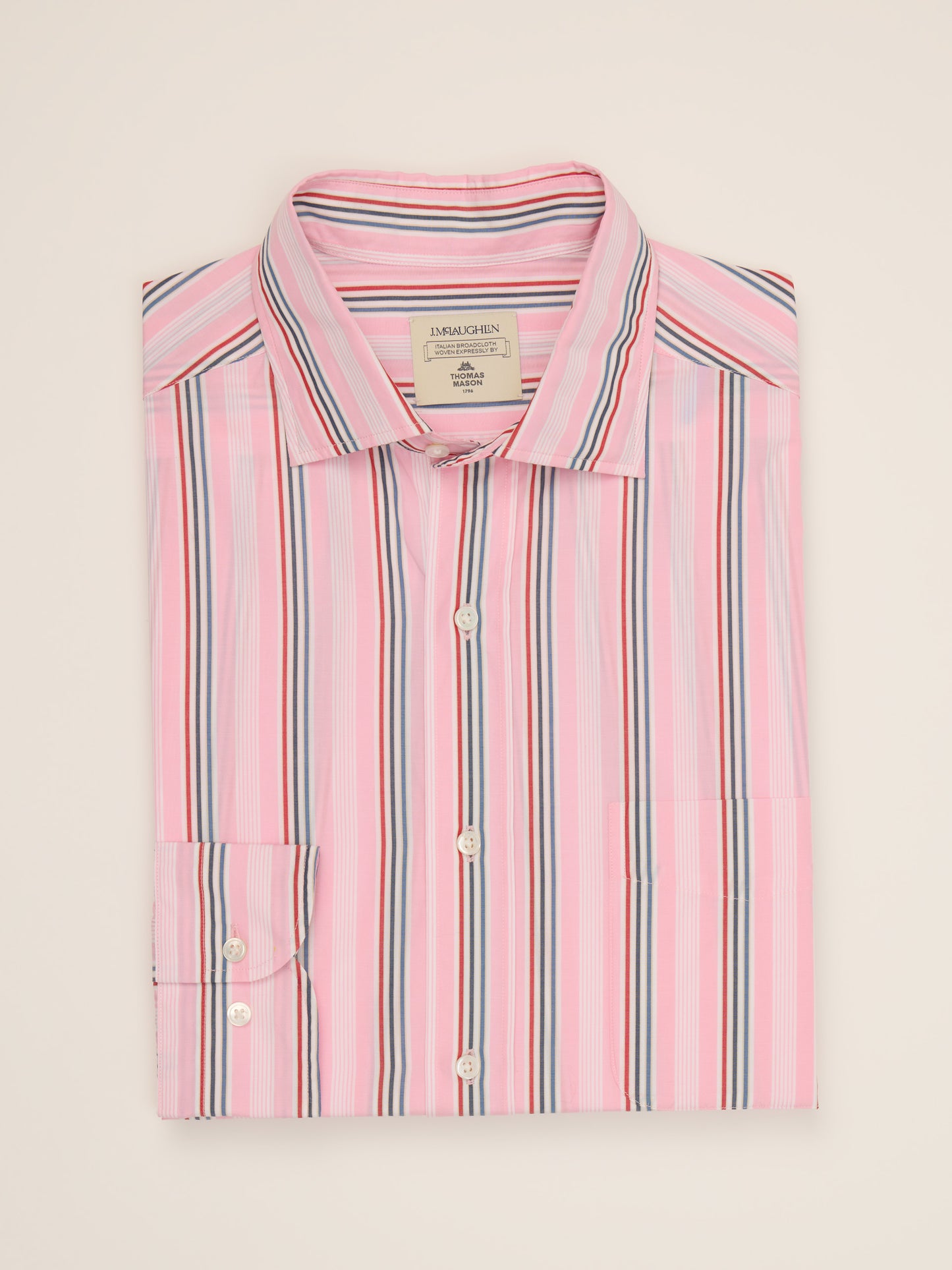 J.McLaughlin Club classic fit shirt in marine/sand/pink made with cotton.
