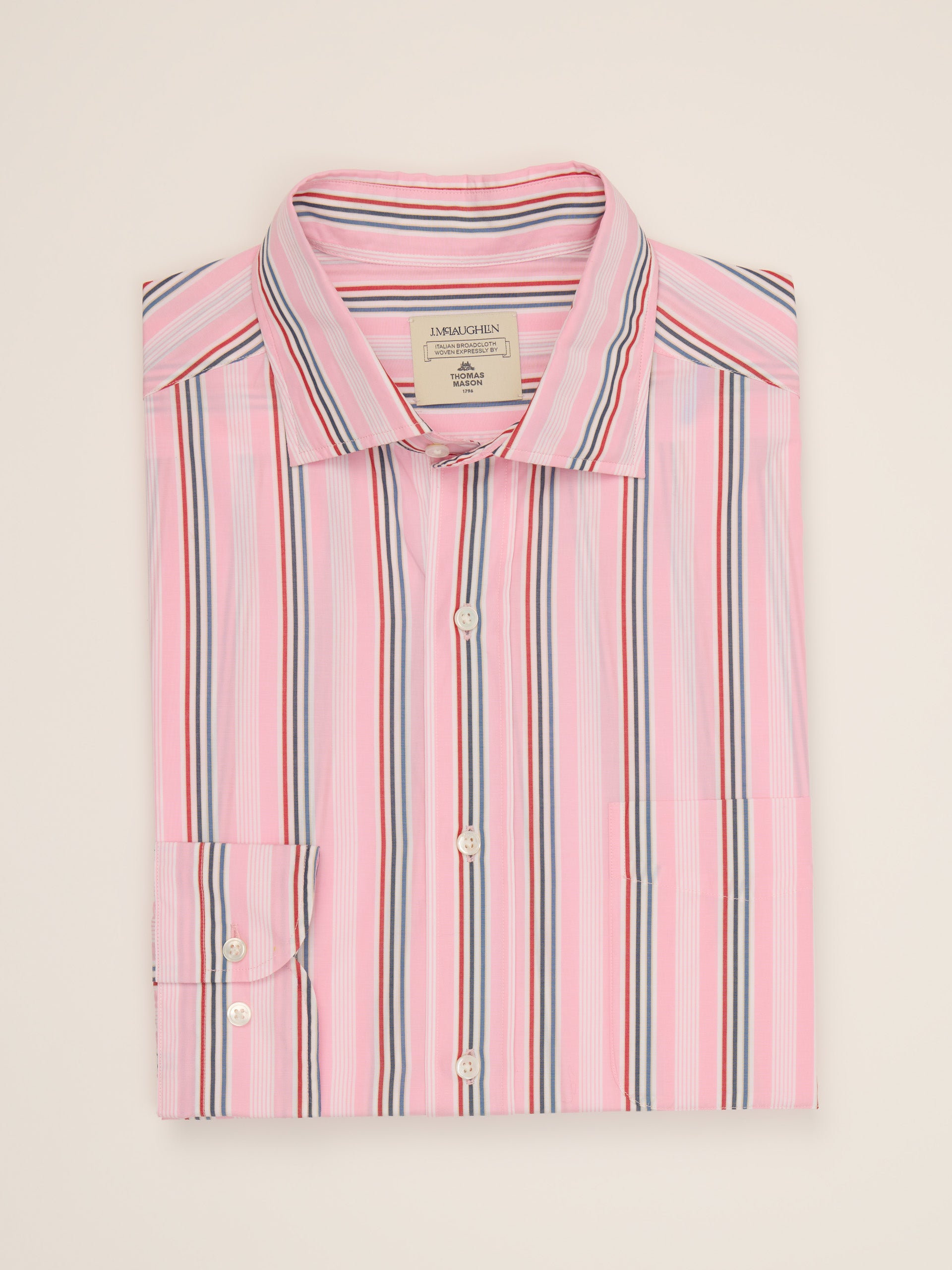 J.McLaughlin Club classic fit shirt in marine/sand/pink made with cotton.