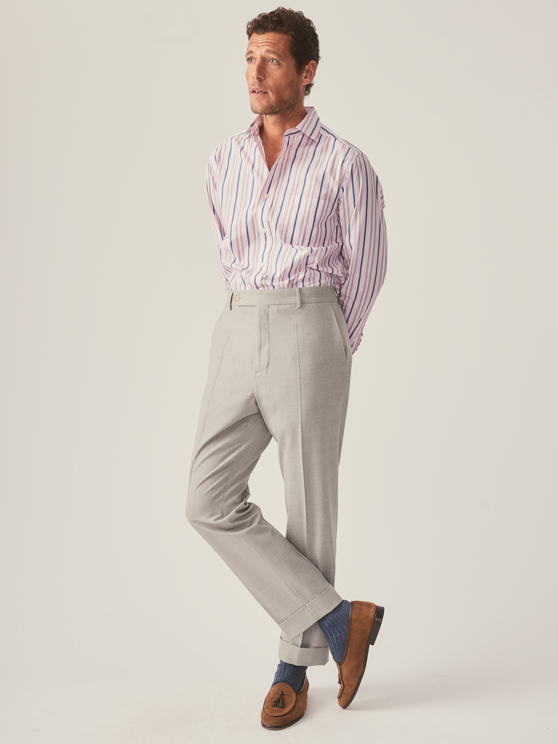 J.McLaughlin Club classic fit shirt in blush/marine/slate made with cotton.