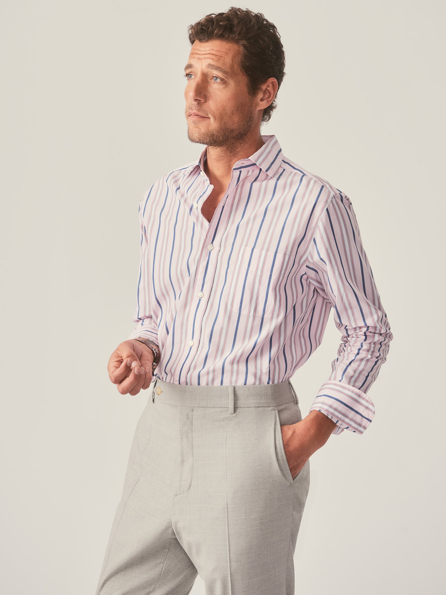 J.McLaughlin Club classic fit shirt in blush/marine/slate made with cotton.