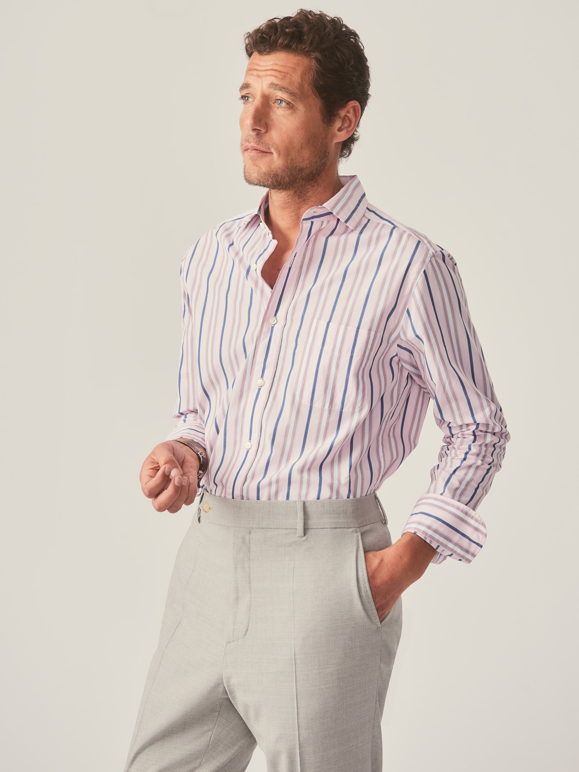 J.McLaughlin Club classic fit shirt in blush/marine/slate made with cotton.