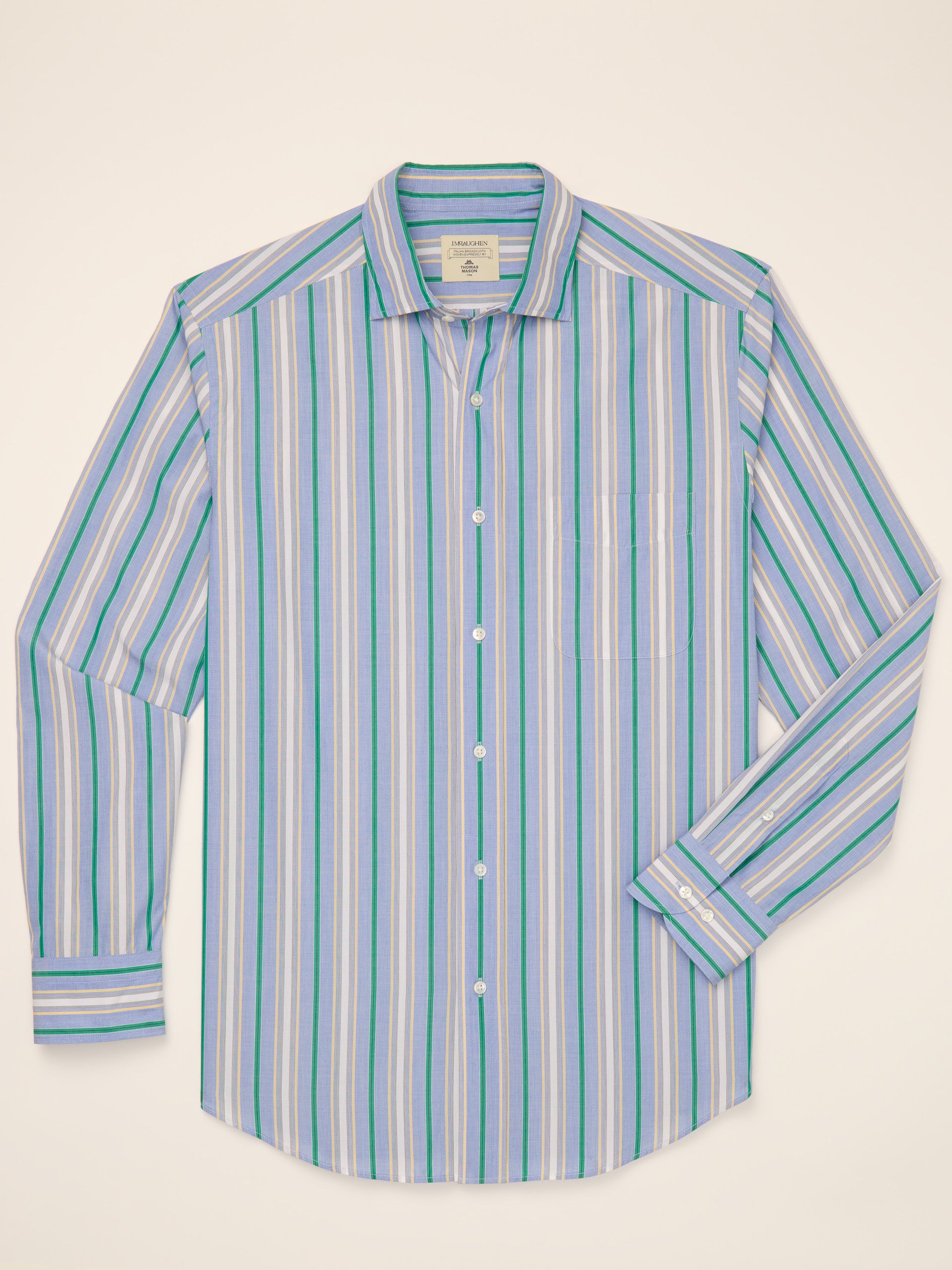 J.McLaughlin Club classic fit shirt in kelly/gold/white made with cotton.