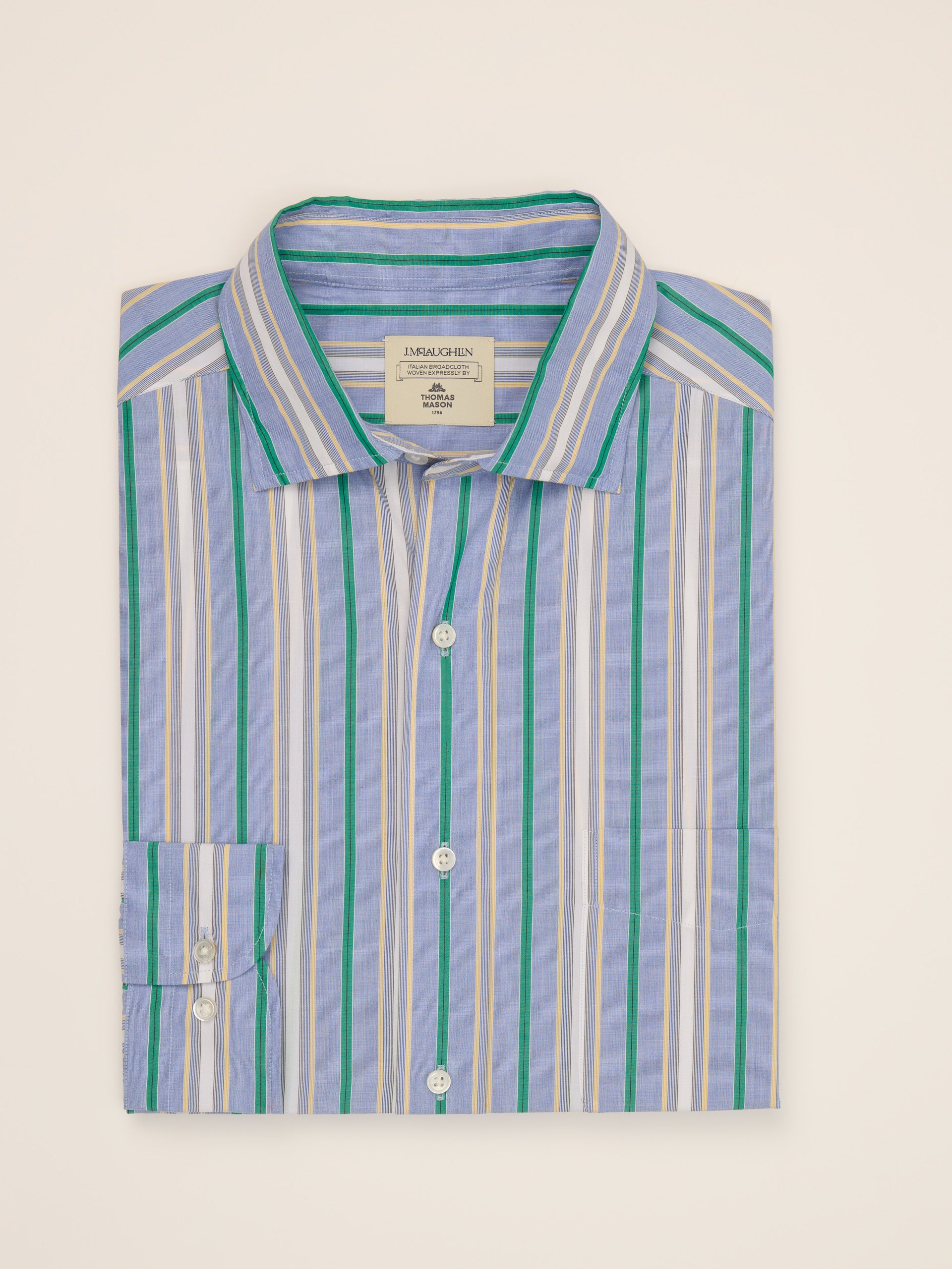 J.McLaughlin Club classic fit shirt in kelly/gold/white made with cotton.