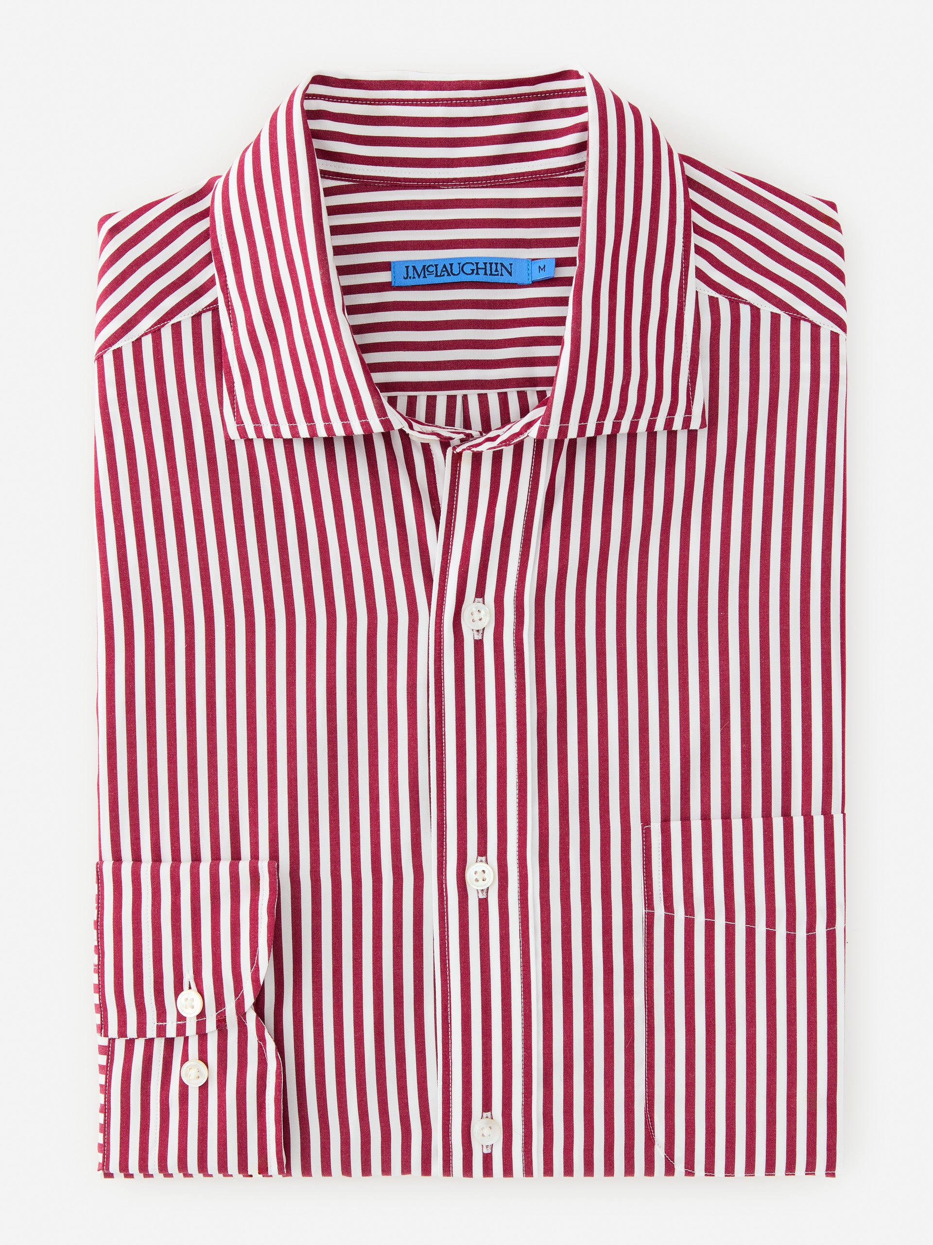 J.McLaughlin Club shirt in claret/white made with cotton. 