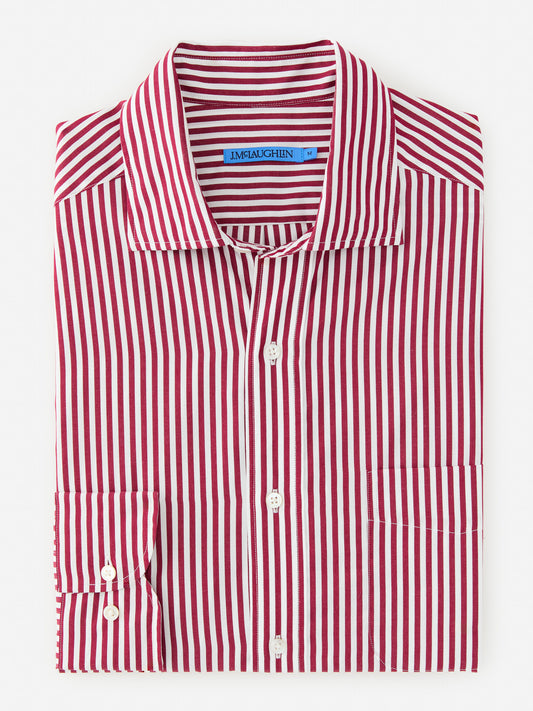 J.McLaughlin Club shirt in claret/white made with cotton. 