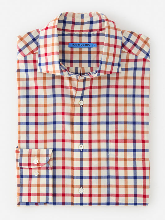 J.McLaughlin Club shirt in orange/ivory/oxford blue made with cotton. 