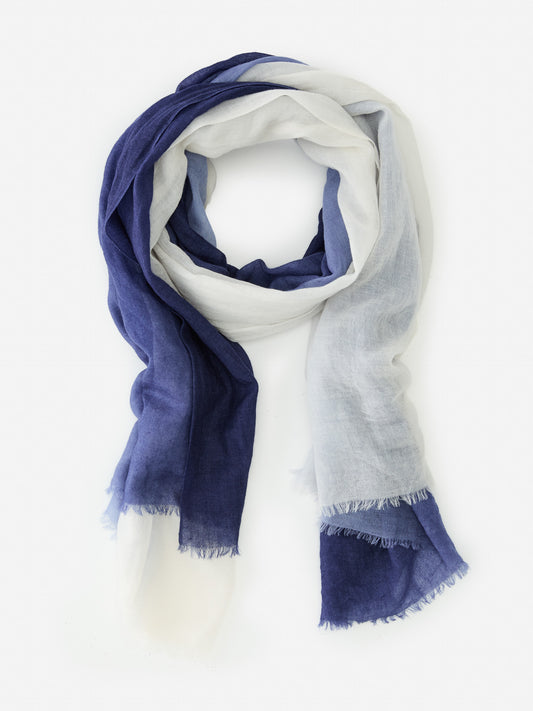 J.McLaughlin Clyde scarf in blue/white made with cashmere. 
