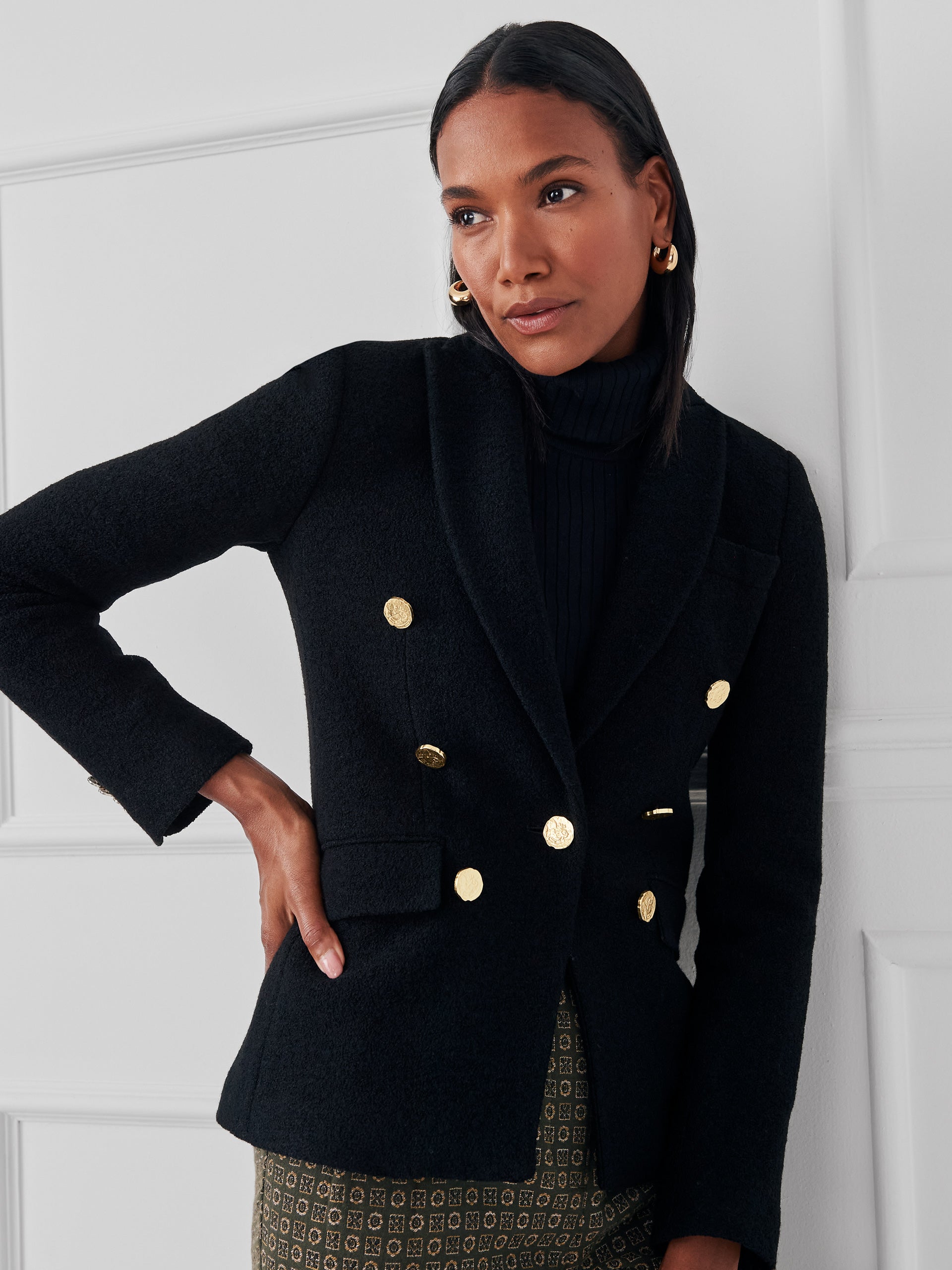 J.McLaughlin Genevieve blazer in black made with wool boucle.
