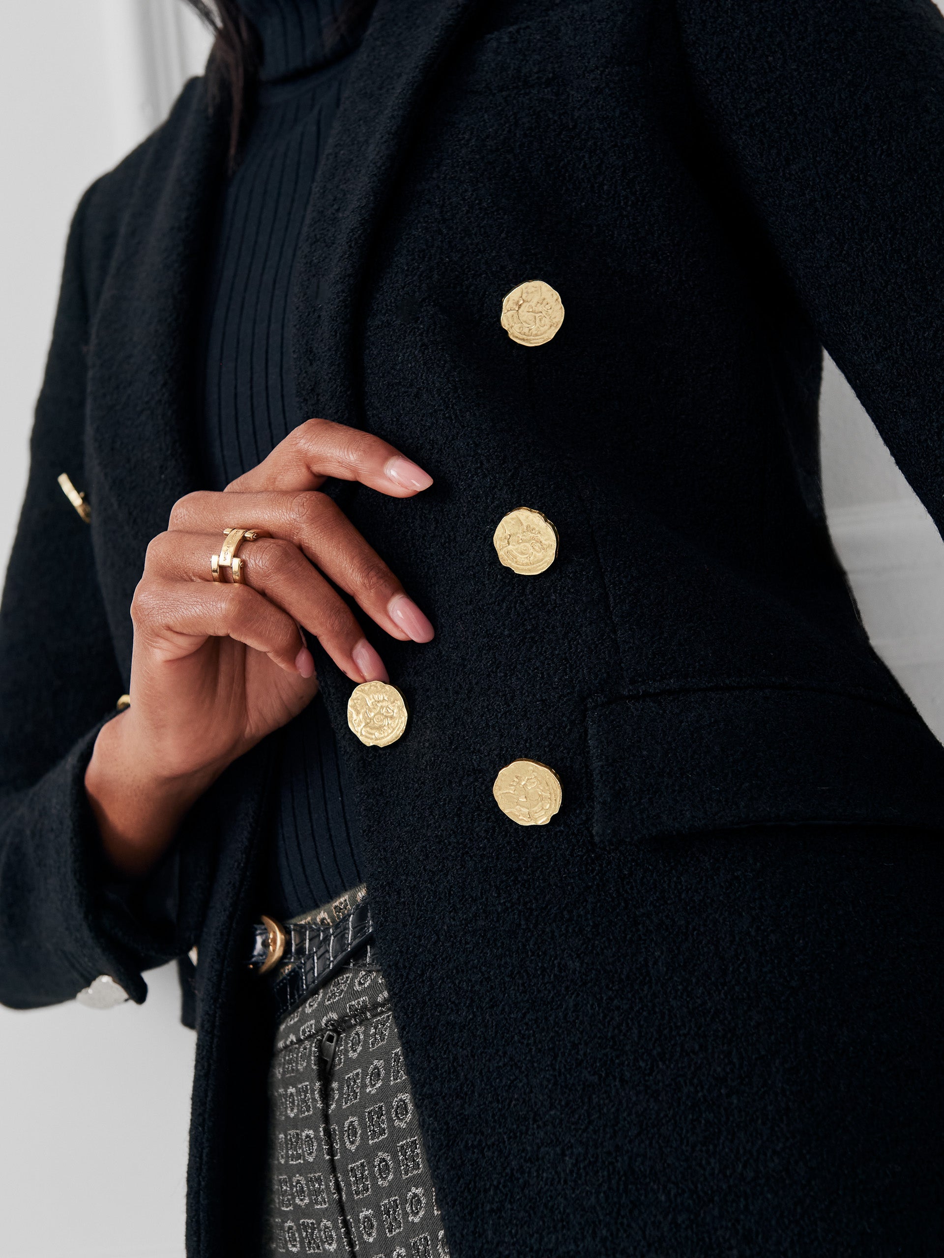 J.McLaughlin Genevieve blazer in black made with wool boucle.