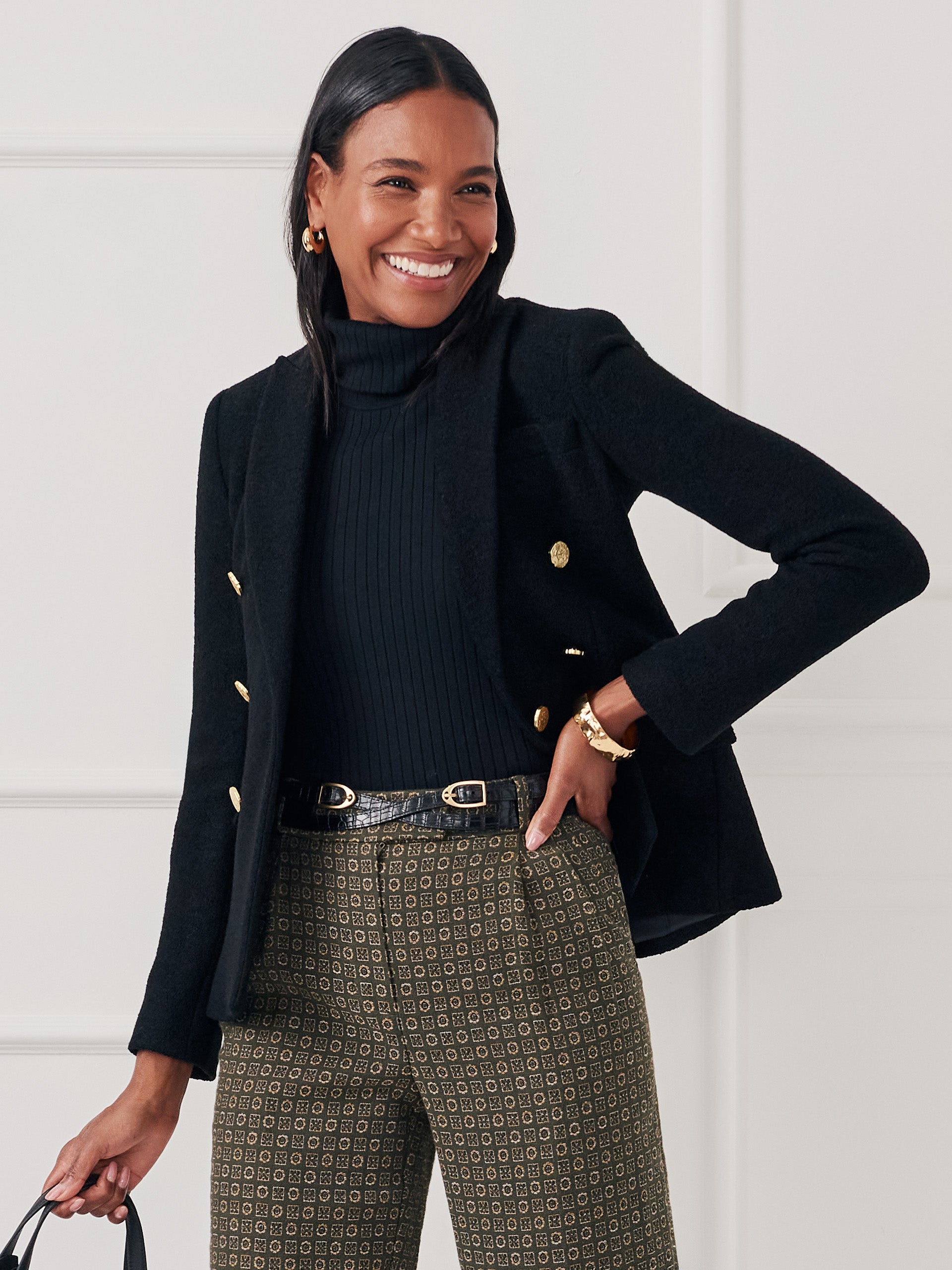 J.McLaughlin Genevieve blazer in black made with wool boucle.