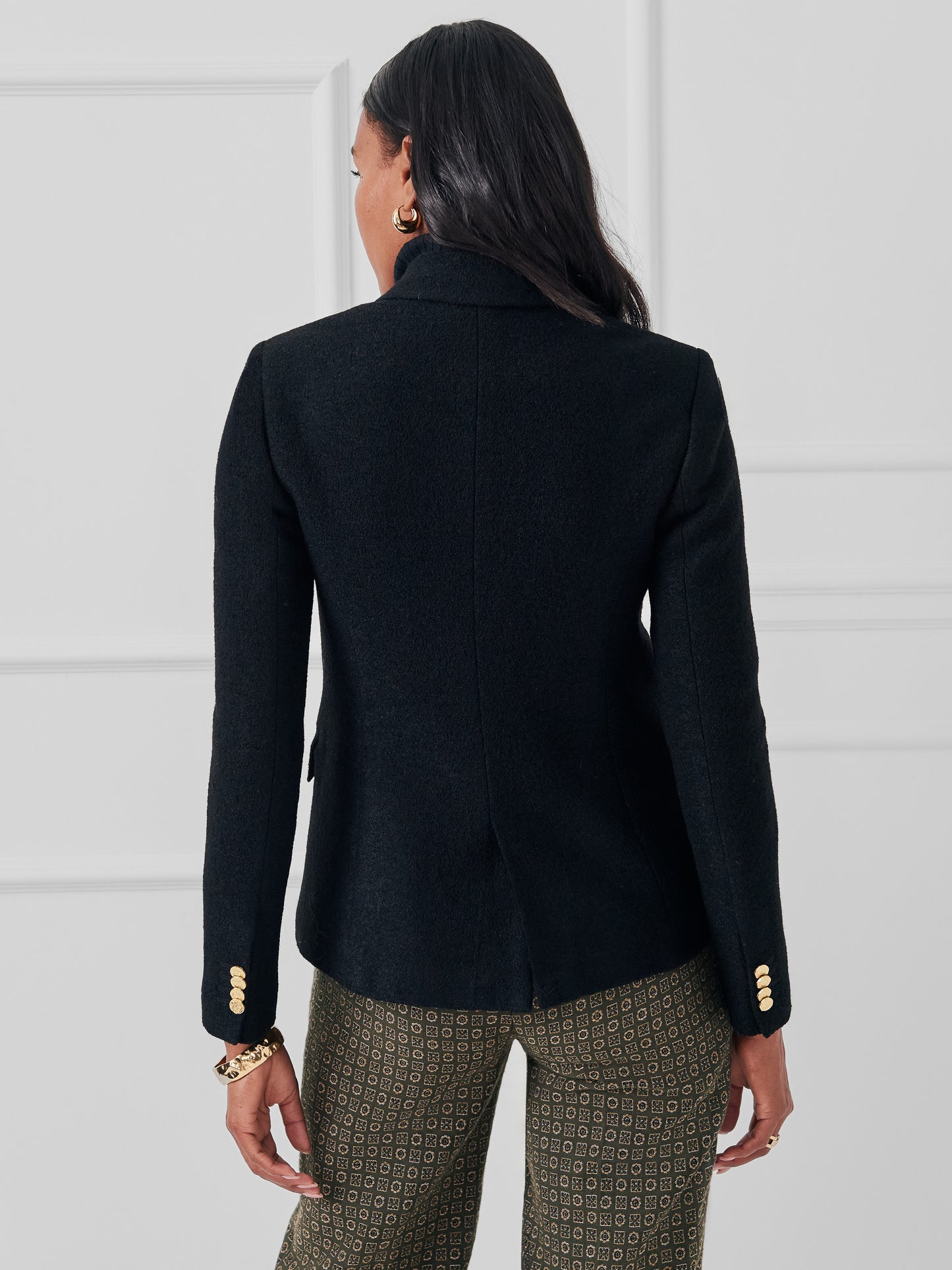 J.McLaughlin Genevieve blazer in black made with wool boucle.