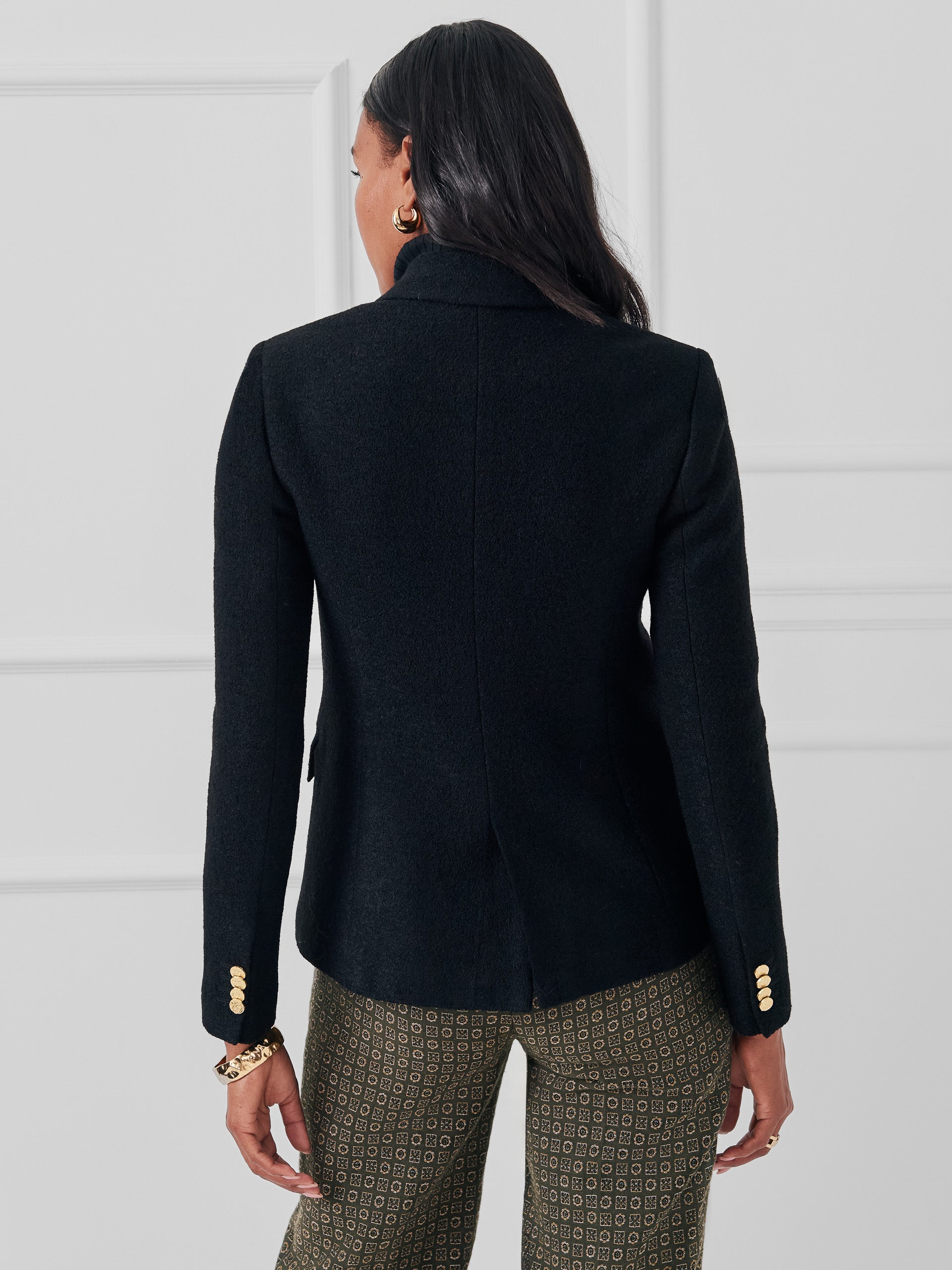 J.McLaughlin Genevieve blazer in black made with wool boucle.