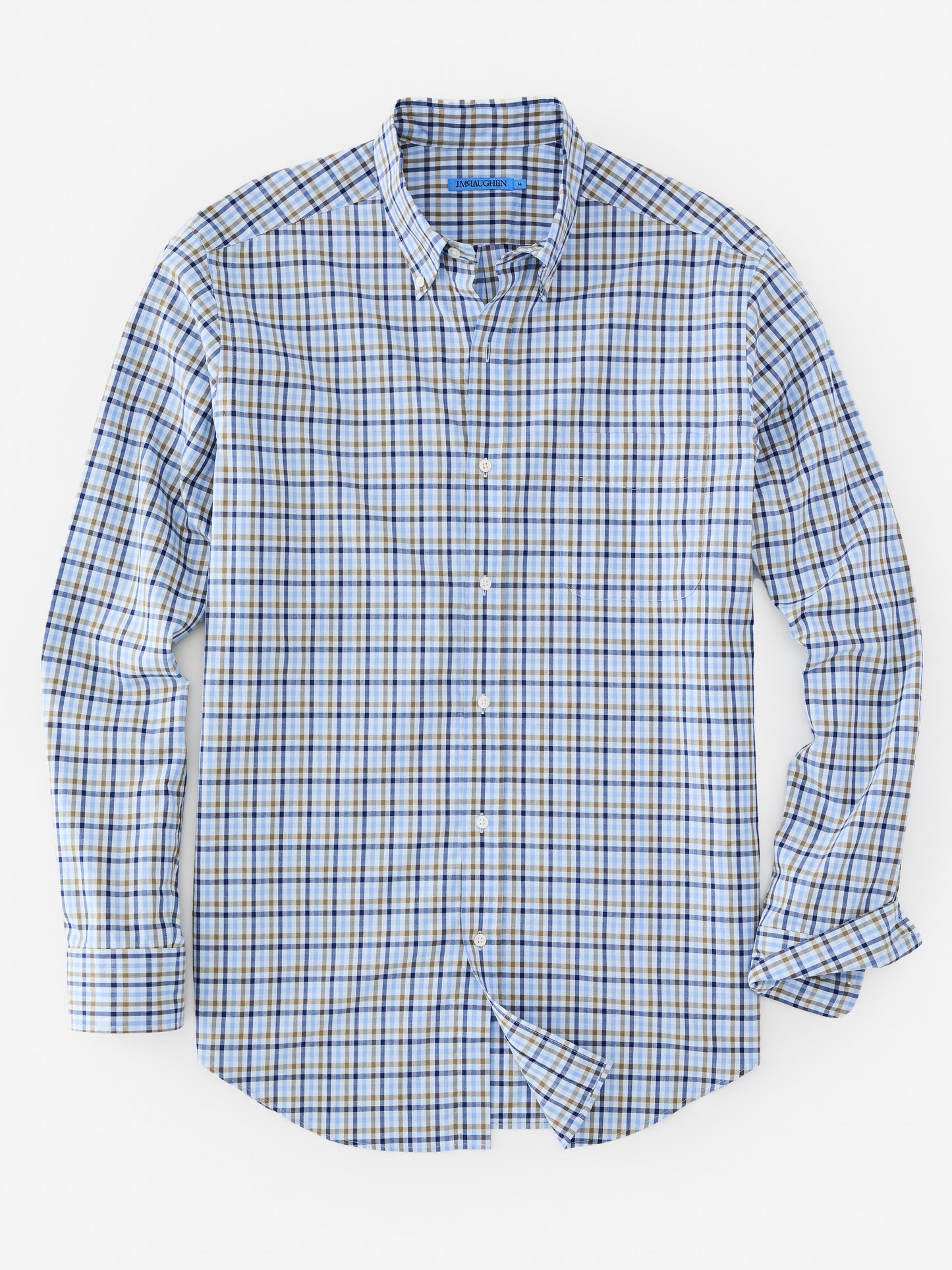 J.McLaughlin Collis classic fit shirt in navy/brown/light blue made with cotton.