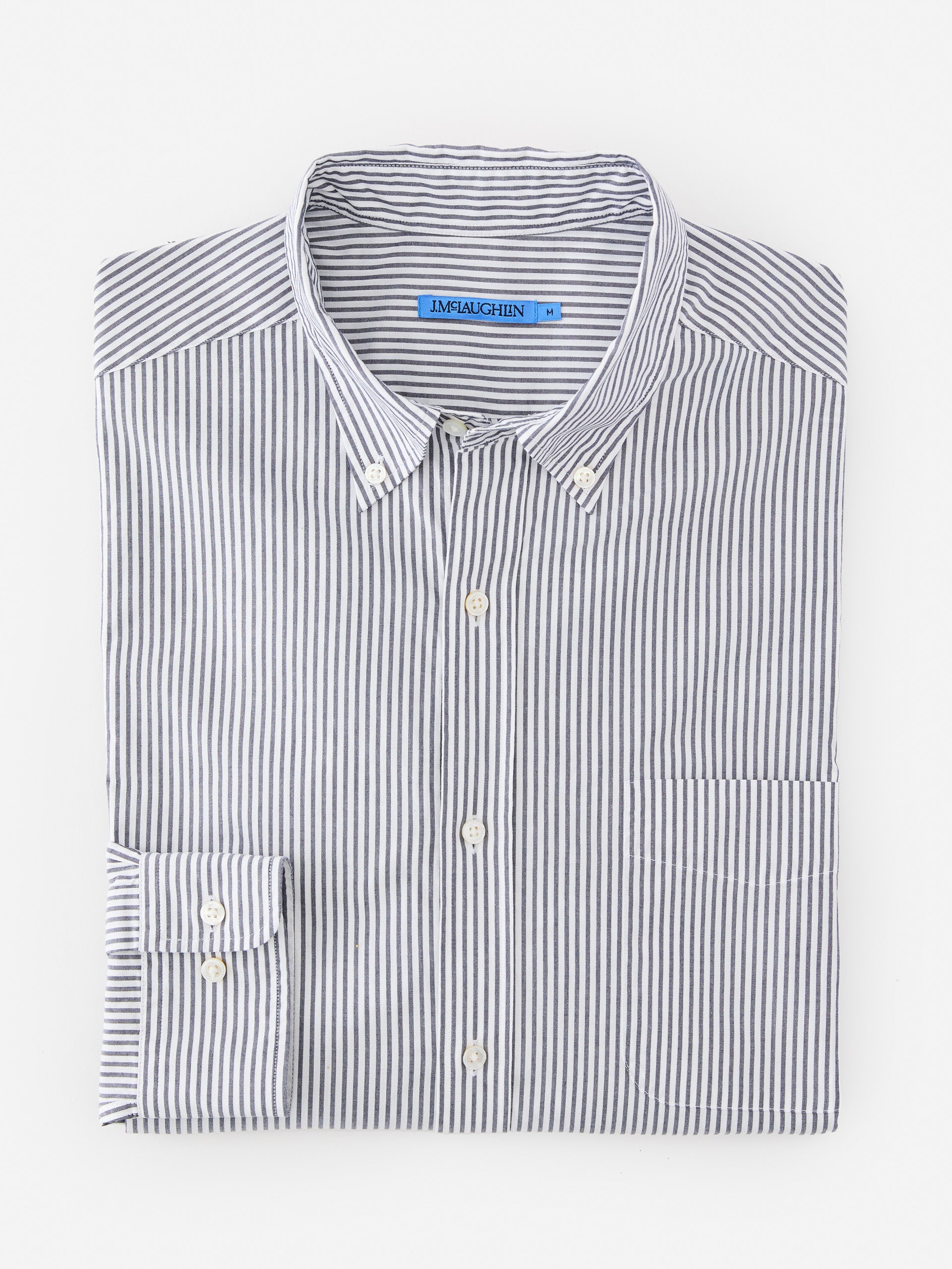 J.McLaughlin Collis classic fit shirt in navy/white made with cotton.