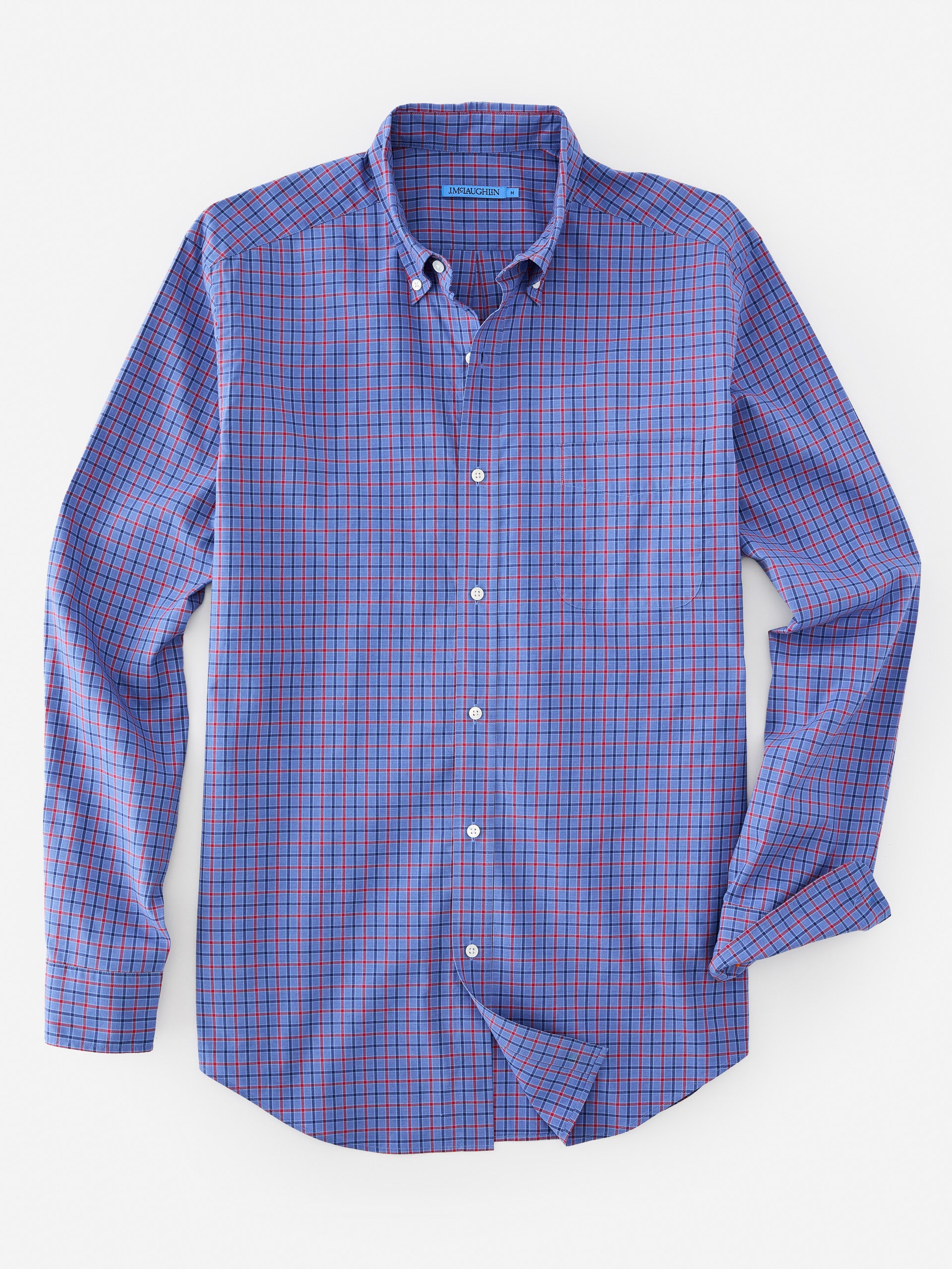 J.McLaughlin Collis classic fit shirt in blue/navy/red made with cotton.