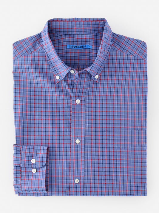 J.McLaughlin Collis classic fit shirt in blue/navy/red made with cotton.