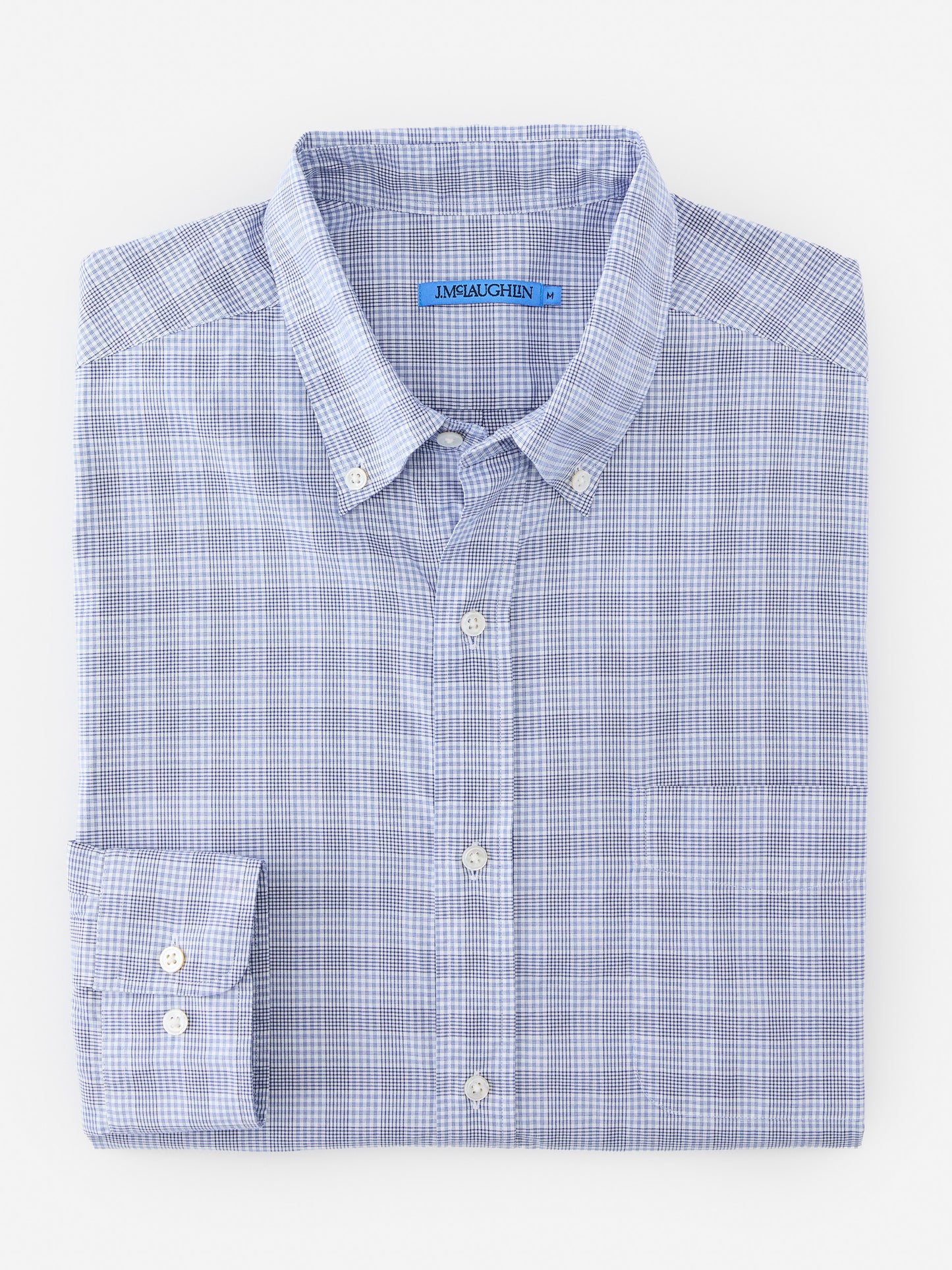 J.McLaughlin Collis classic fit shirt in white/blue/navy made with cotton.