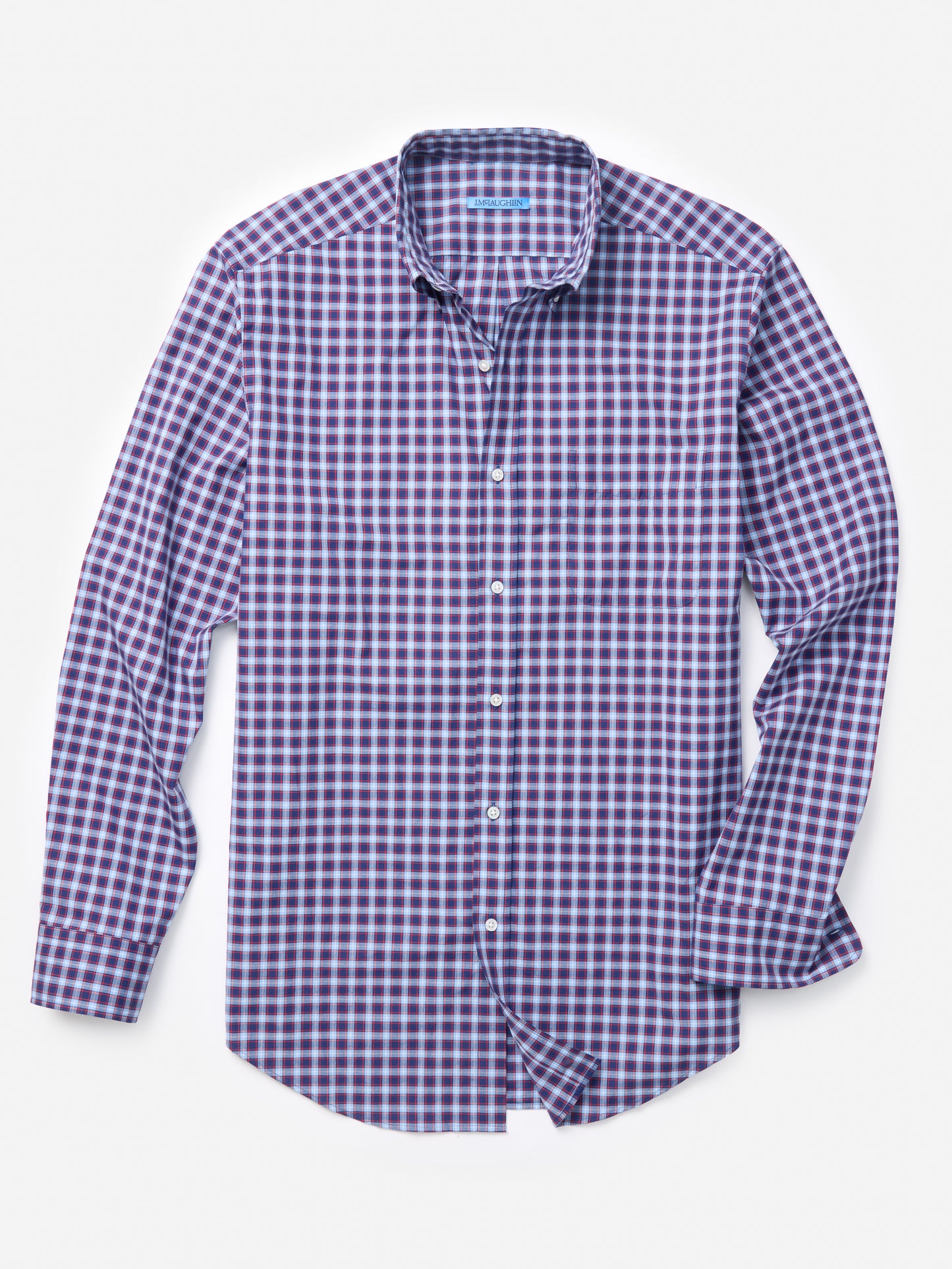 J.McLaughlin Collis shirt in red/navy/light blue made with cotton.