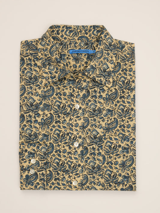J.McLaughlin Collis Classic Fit Shirt in cream/indigo made with cotton.