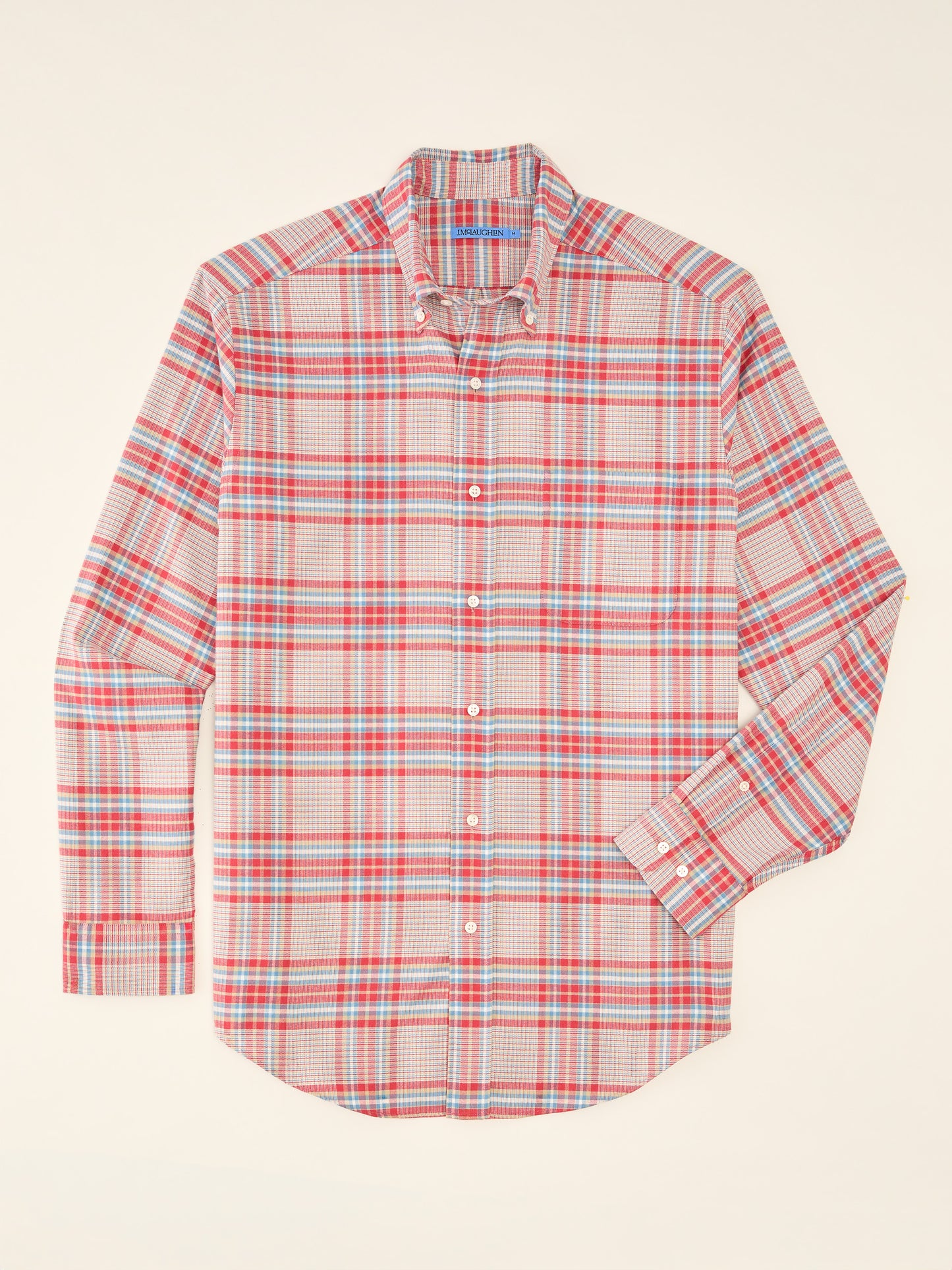 J.McLaughlin Collis shirt in Red/Blue made with Cotton. 