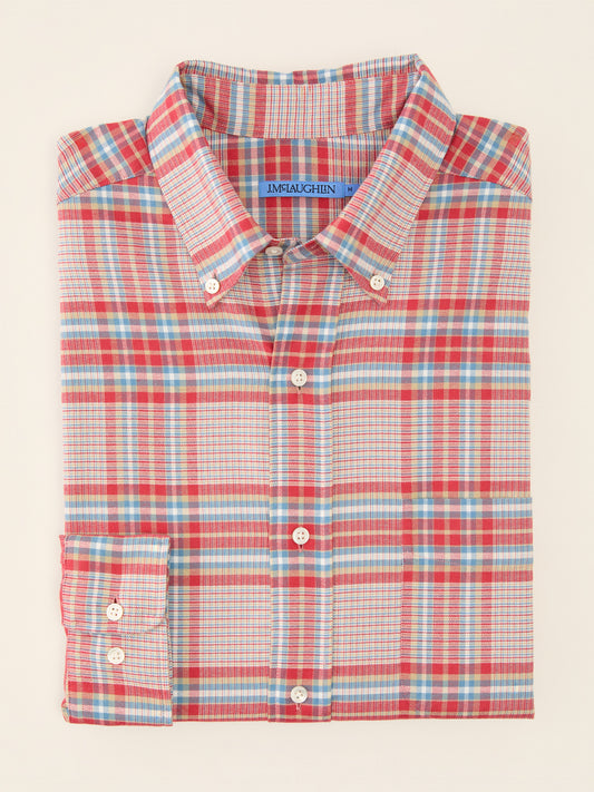 J.McLaughlin Collis shirt in Red/Blue made with Cotton. 