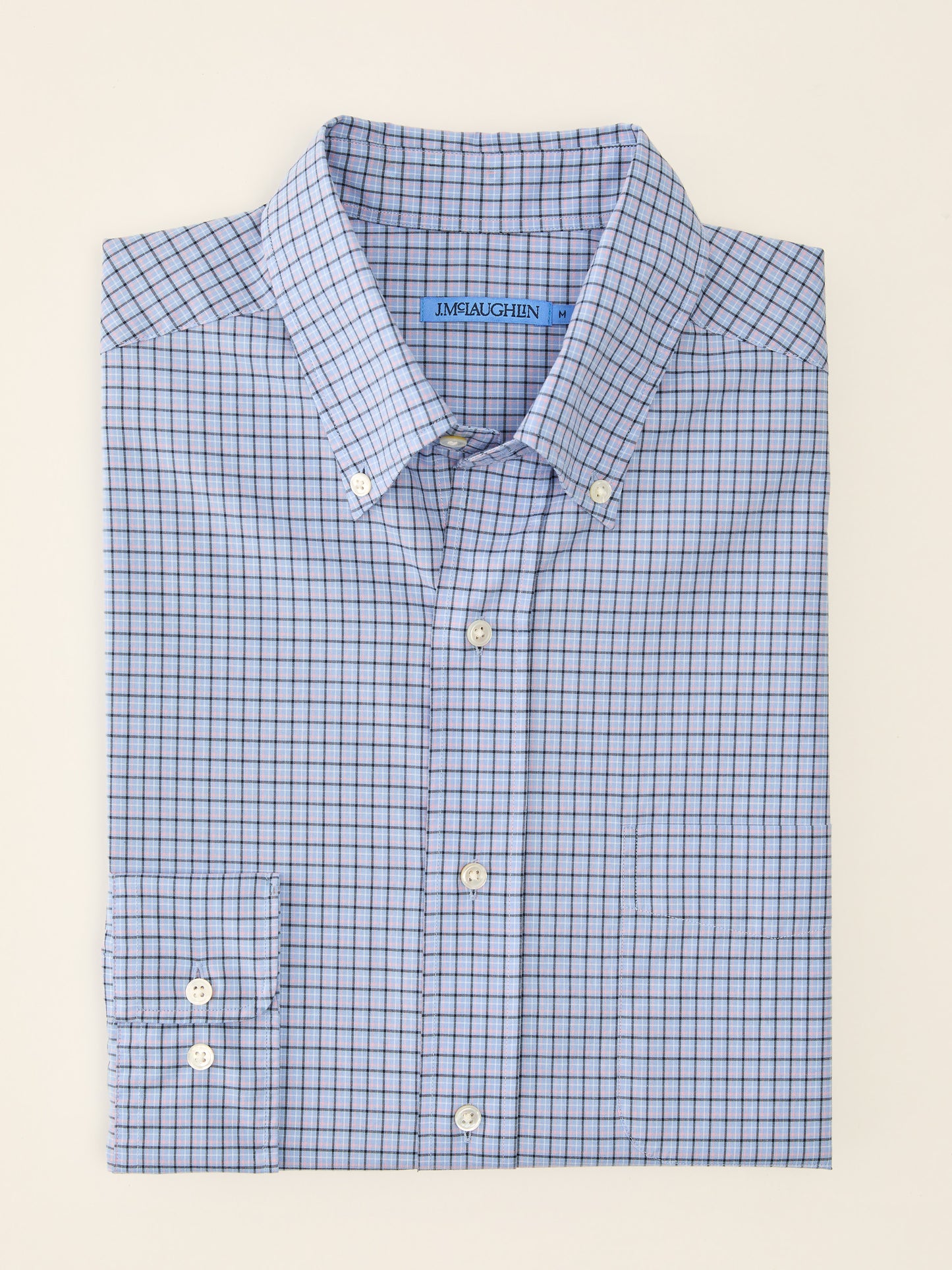 J.McLaughlin Collis shirt in Light Blue/Pink/Navy made with Cotton. 
