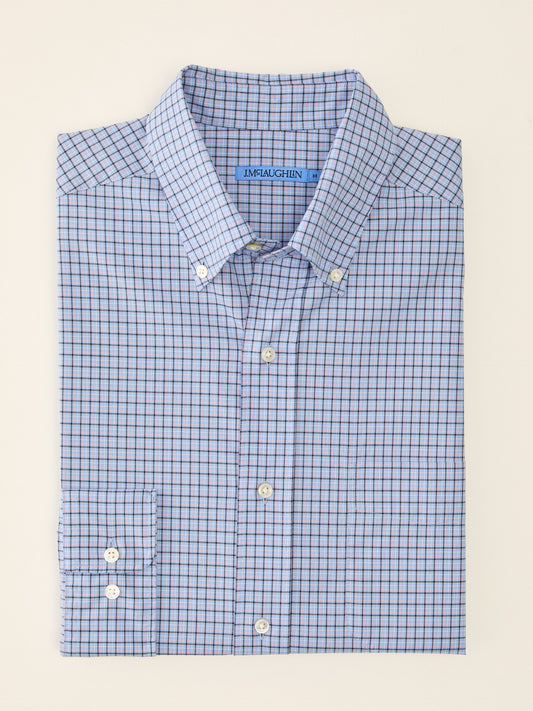 J.McLaughlin Collis shirt in Light Blue/Pink/Navy made with Cotton. 