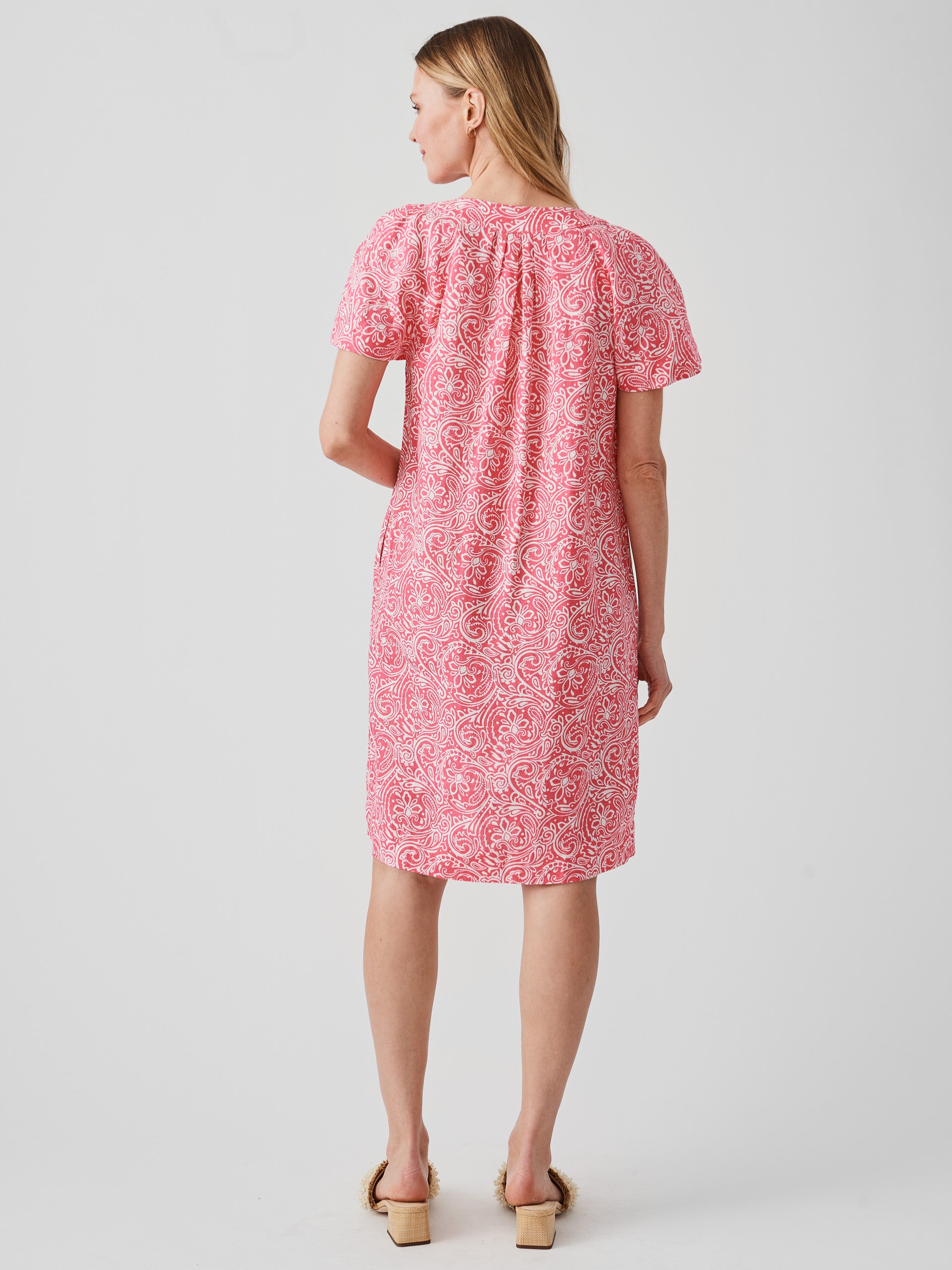 J.McLaughlin Cordelia dress in coral/white made with linen.