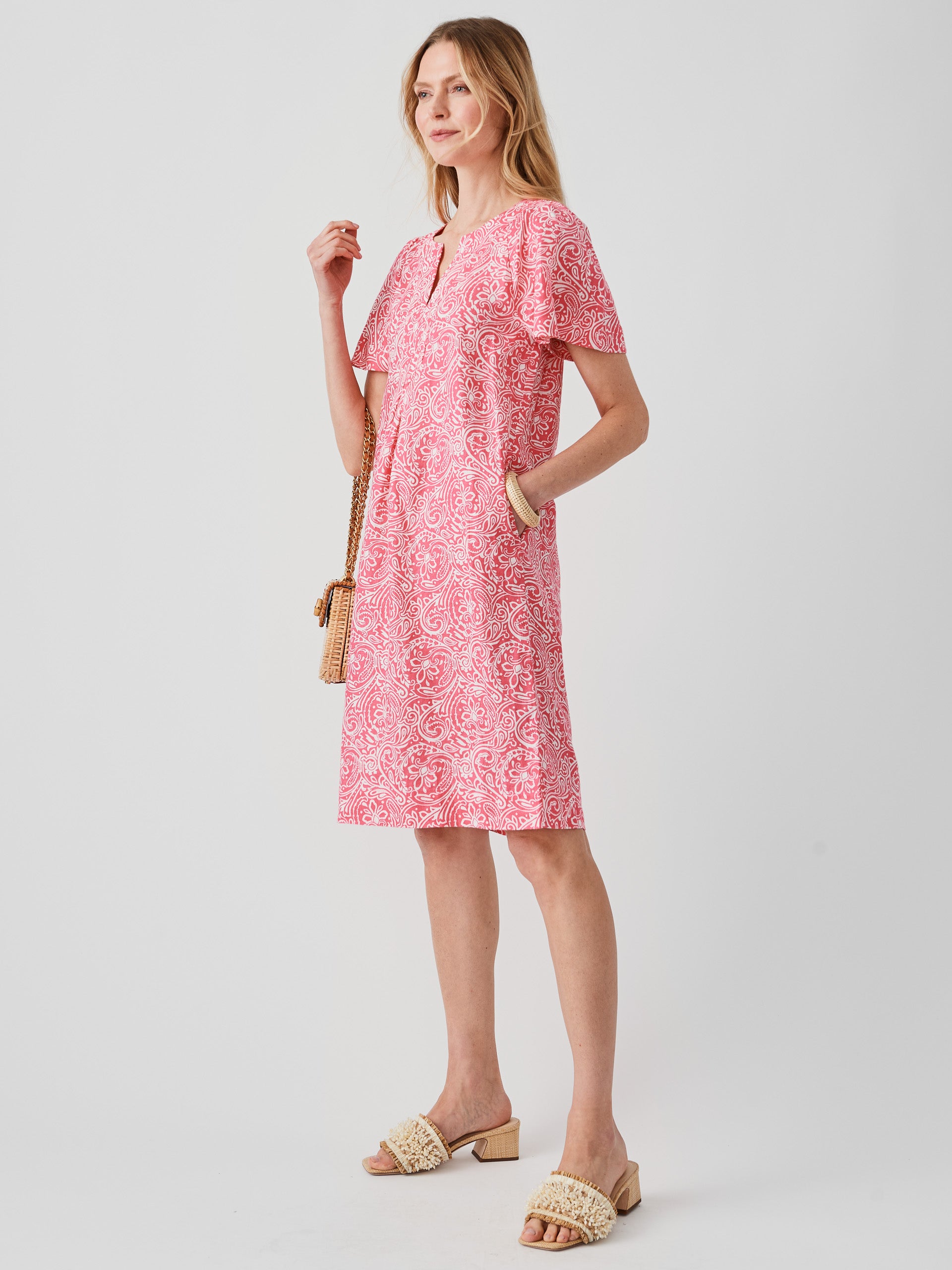 J.McLaughlin Cordelia dress in coral/white made with linen.
