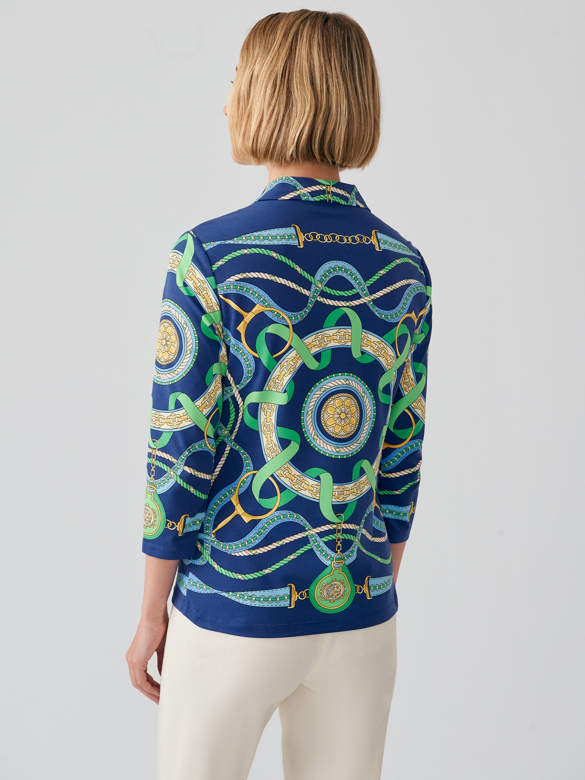 J.McLaughlin Court polo in navy/green/blue made with Catalina cloth.