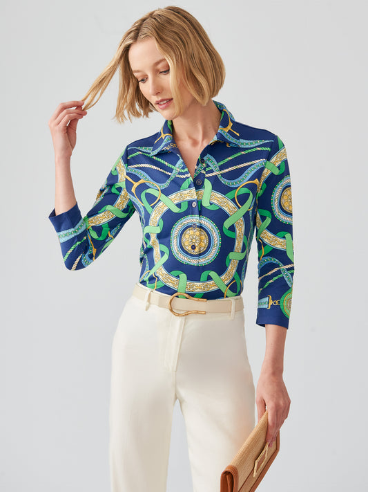 J.McLaughlin Court polo in navy/green/blue made with Catalina cloth.