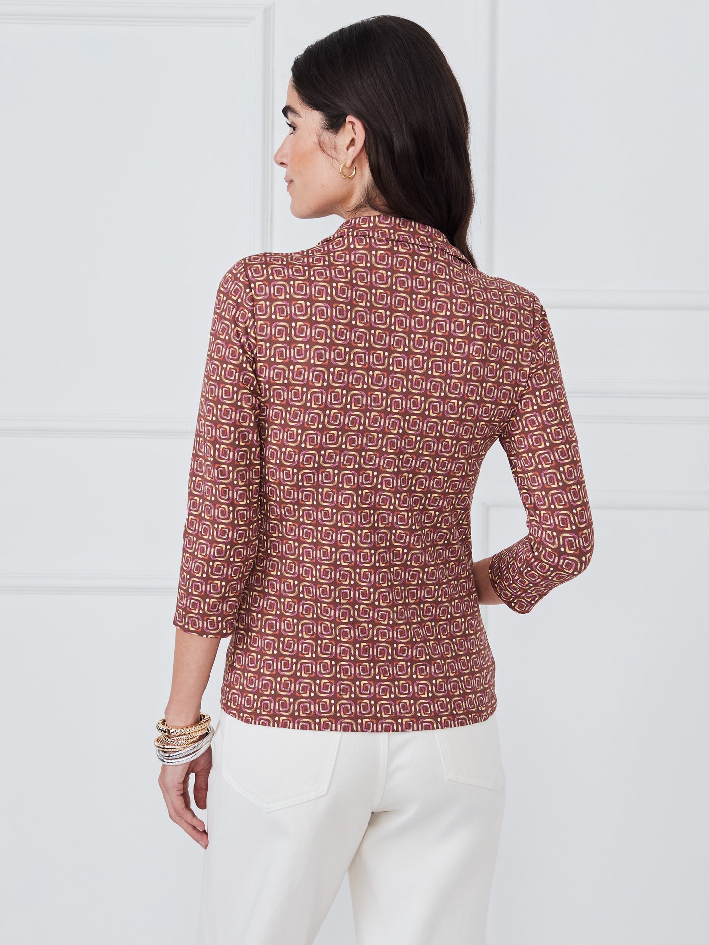 J.McLaughlin Court top in brown/multi made with catalina cloth.