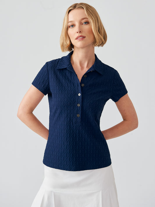 J.McLaughlin Court polo in navy made with Catalina cloth.