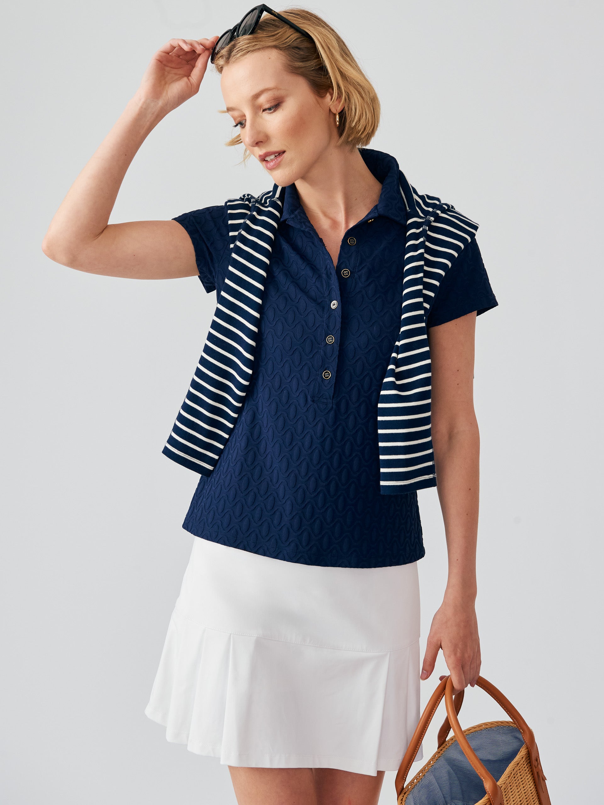 J.McLaughlin Court polo in navy made with Catalina cloth.