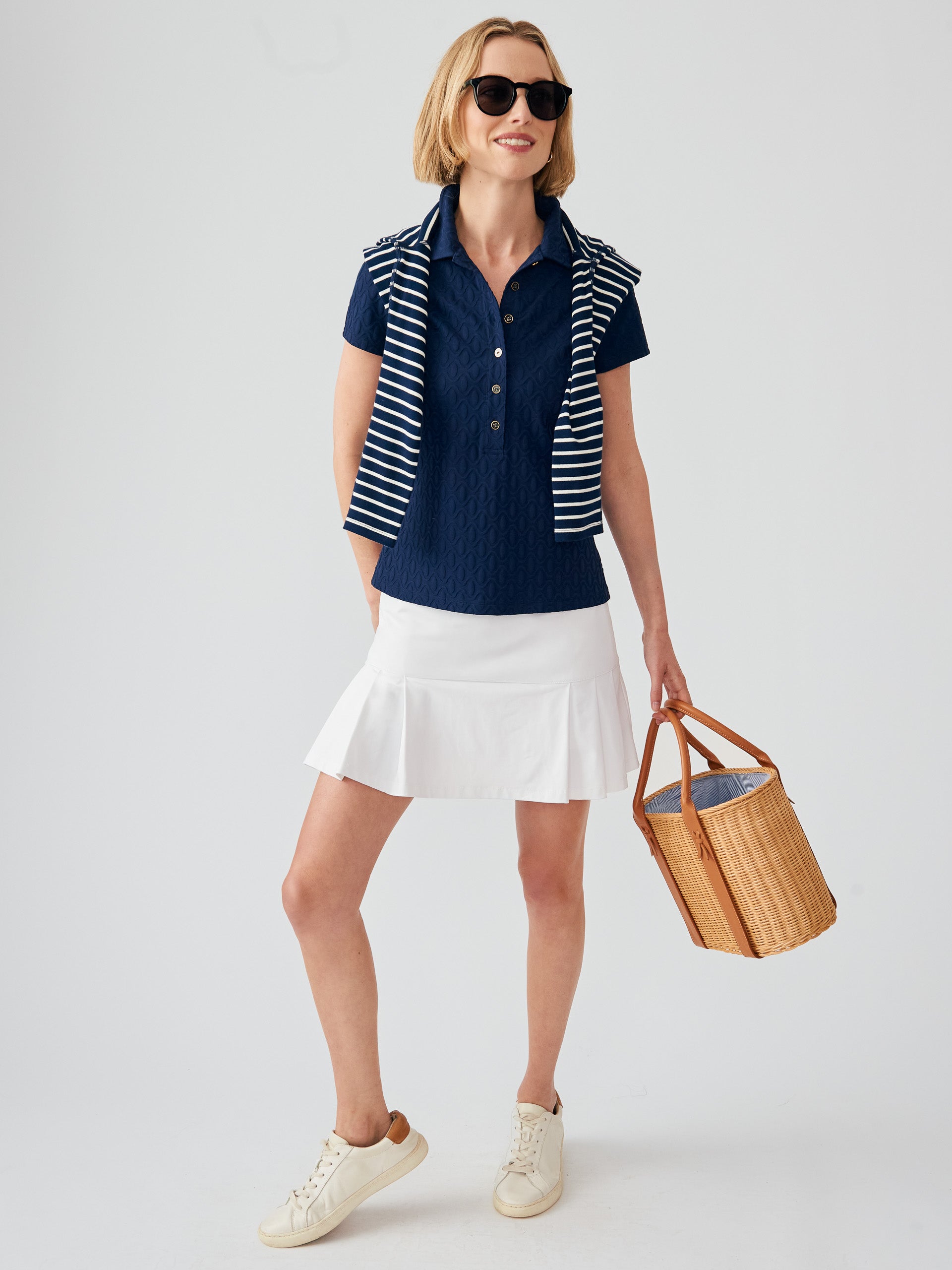 J.McLaughlin Court polo in navy made with Catalina cloth.