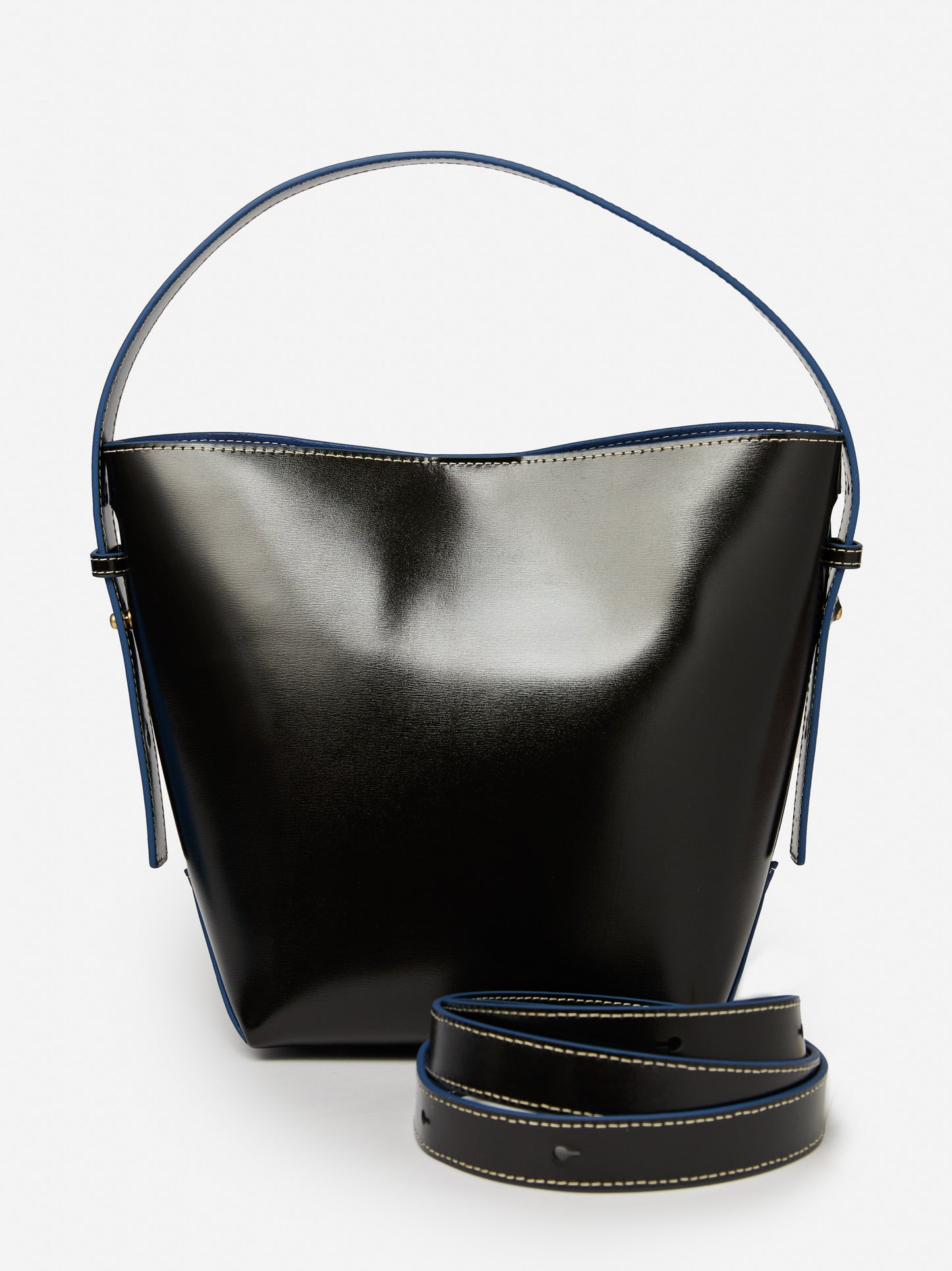 J.McLaughlin Crawford bucket bag in black/blue made with leather.