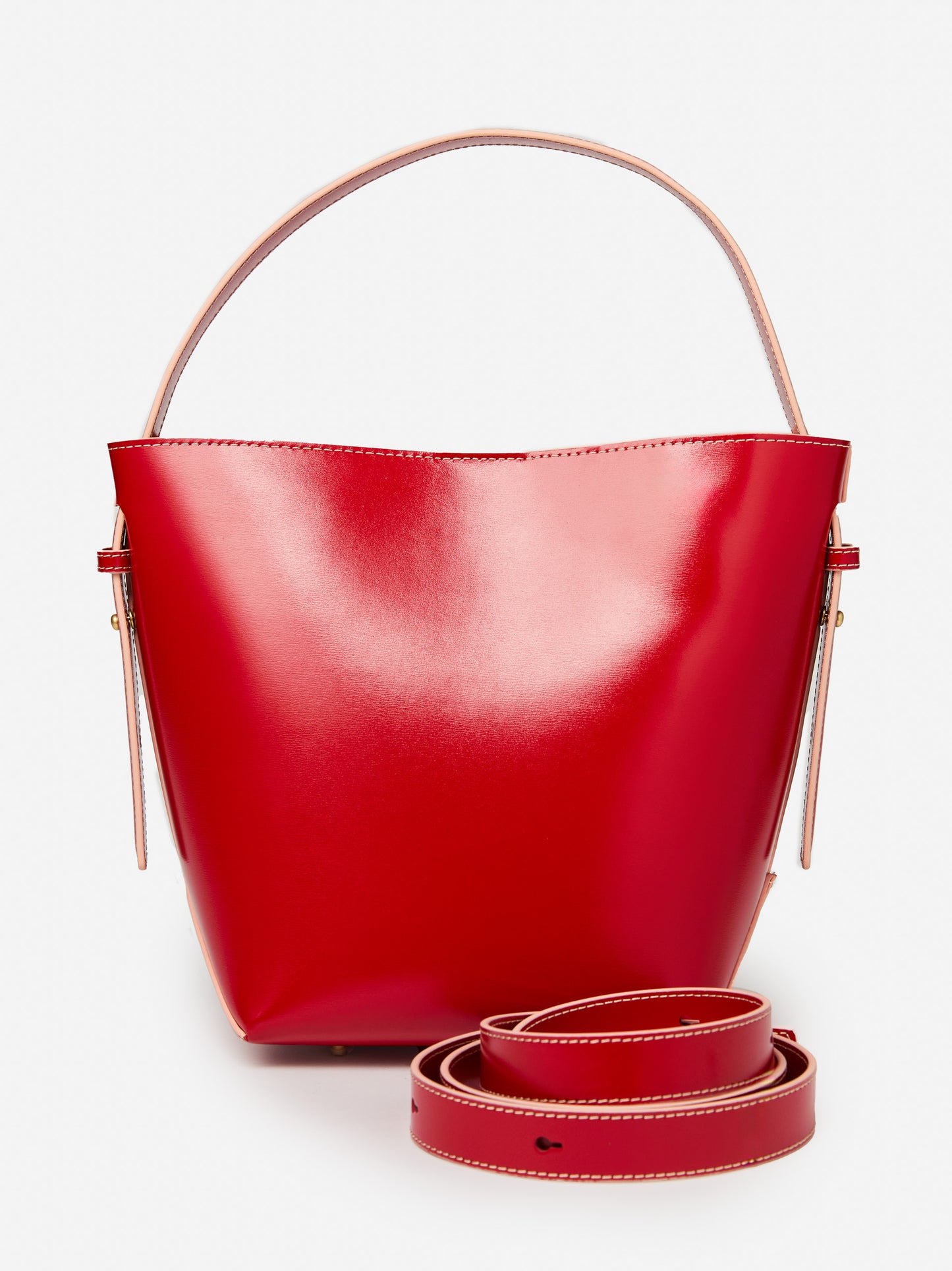 J.McLaughlin Crawford bucket bag in red/pink made with leather.