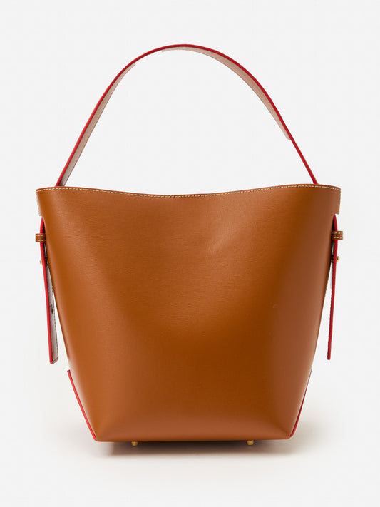 J.McLaughlin Crawford bucket bag in vachetta made with leather.