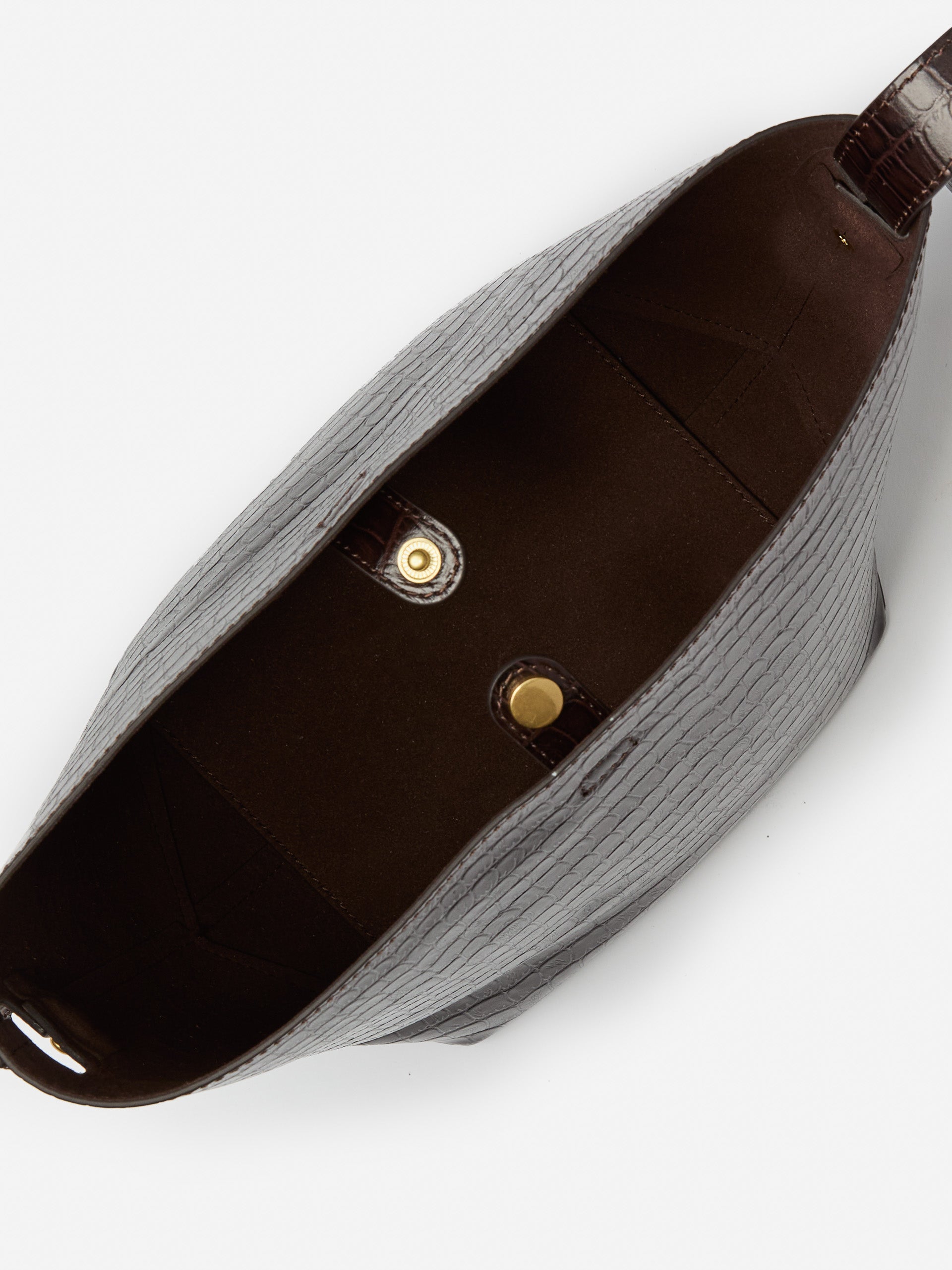 J.McLaughlin Crawford handbag in dark brown made with crocodile.