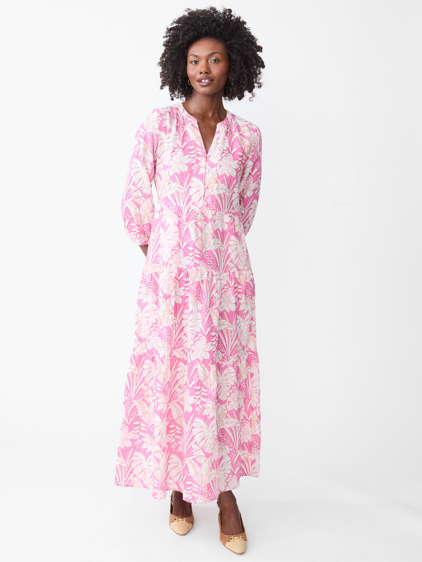 J.McLaughlin Cunningham dress in pink/white/orange made with linen/cotton.