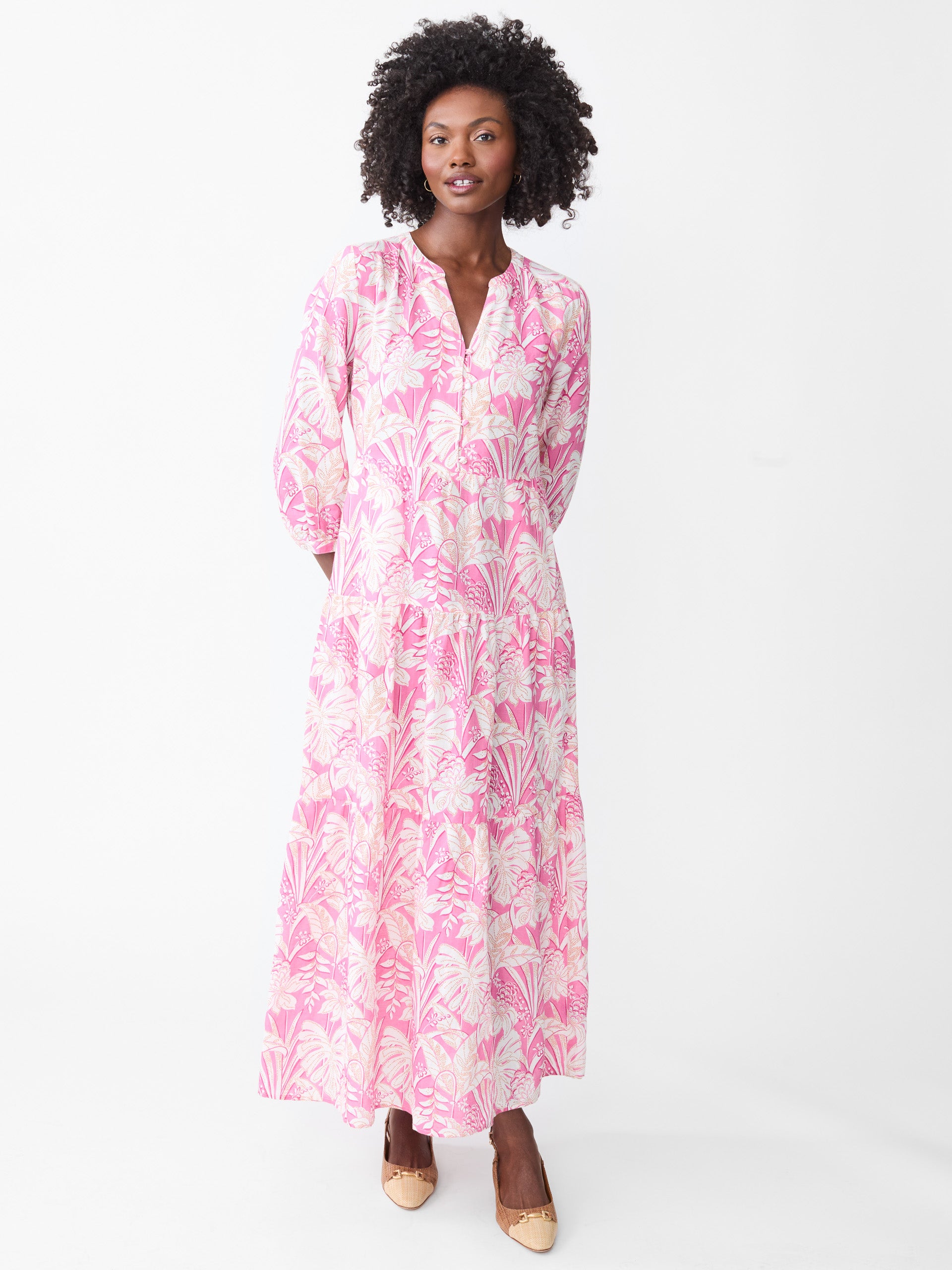 J.McLaughlin Cunningham dress in pink/white/orange made with linen/cotton.