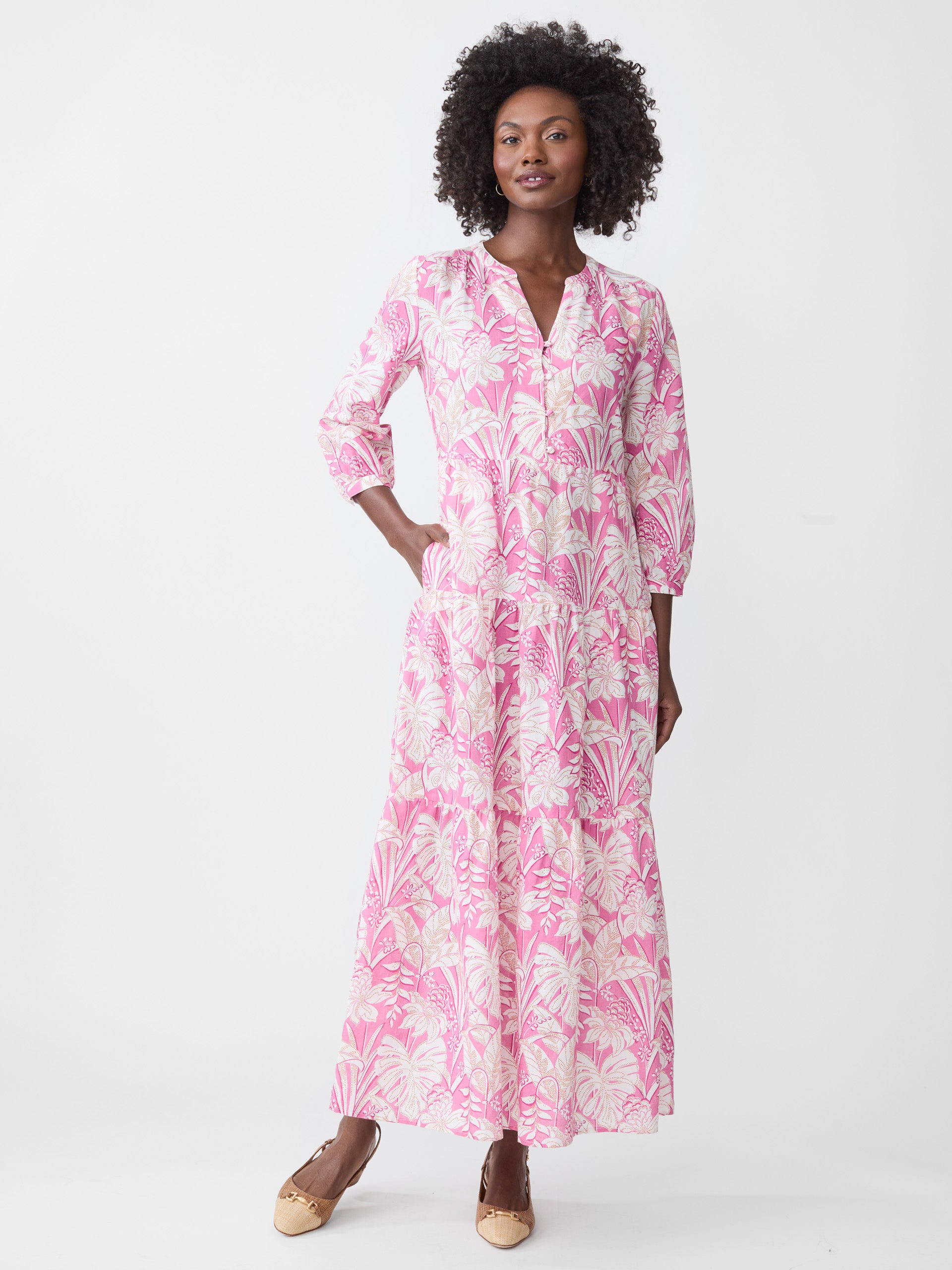 J.McLaughlin Cunningham dress in pink/white/orange made with linen/cotton.