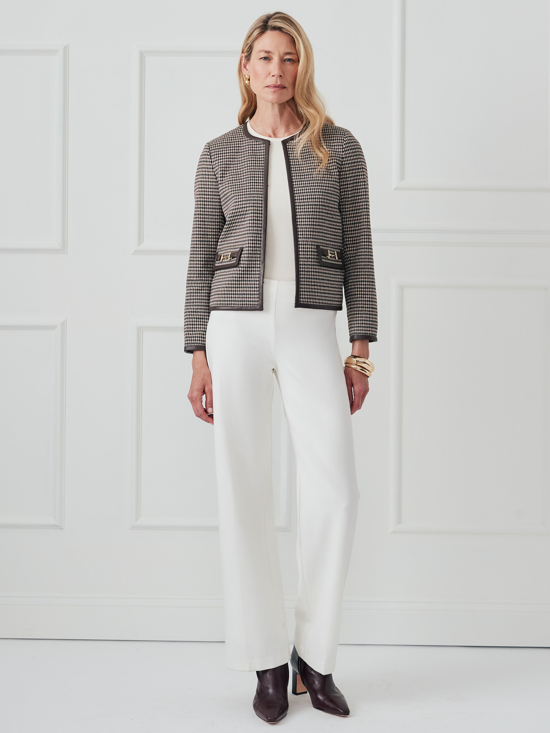 J.McLaughlin Cyna jacket in cream/brown/black made with polyester. 